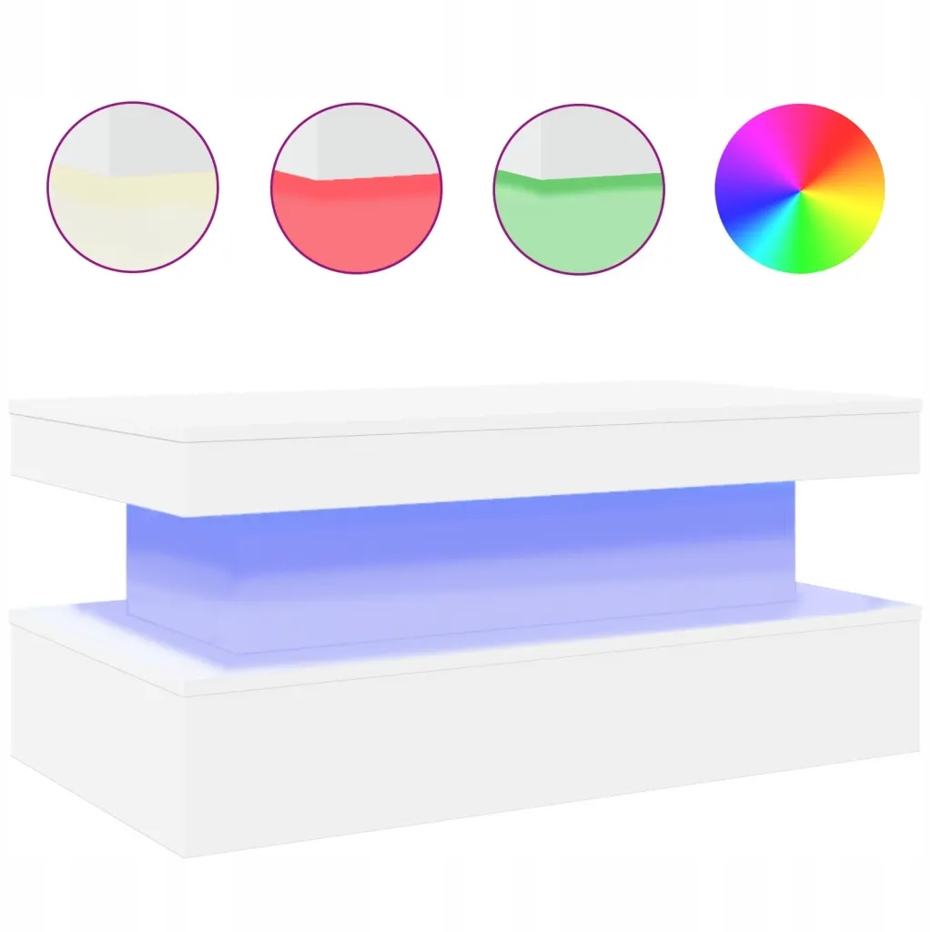 Led konferenční stolek Rgb, dřevěný, bílý, 90x50x40 cm