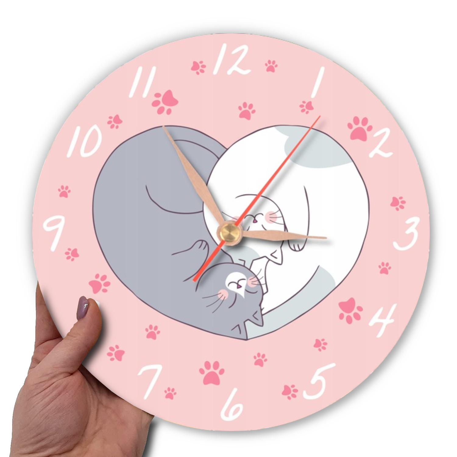 Zegar ścienny z kotem wtulone zakochane kotki koty Zasilanie baterie