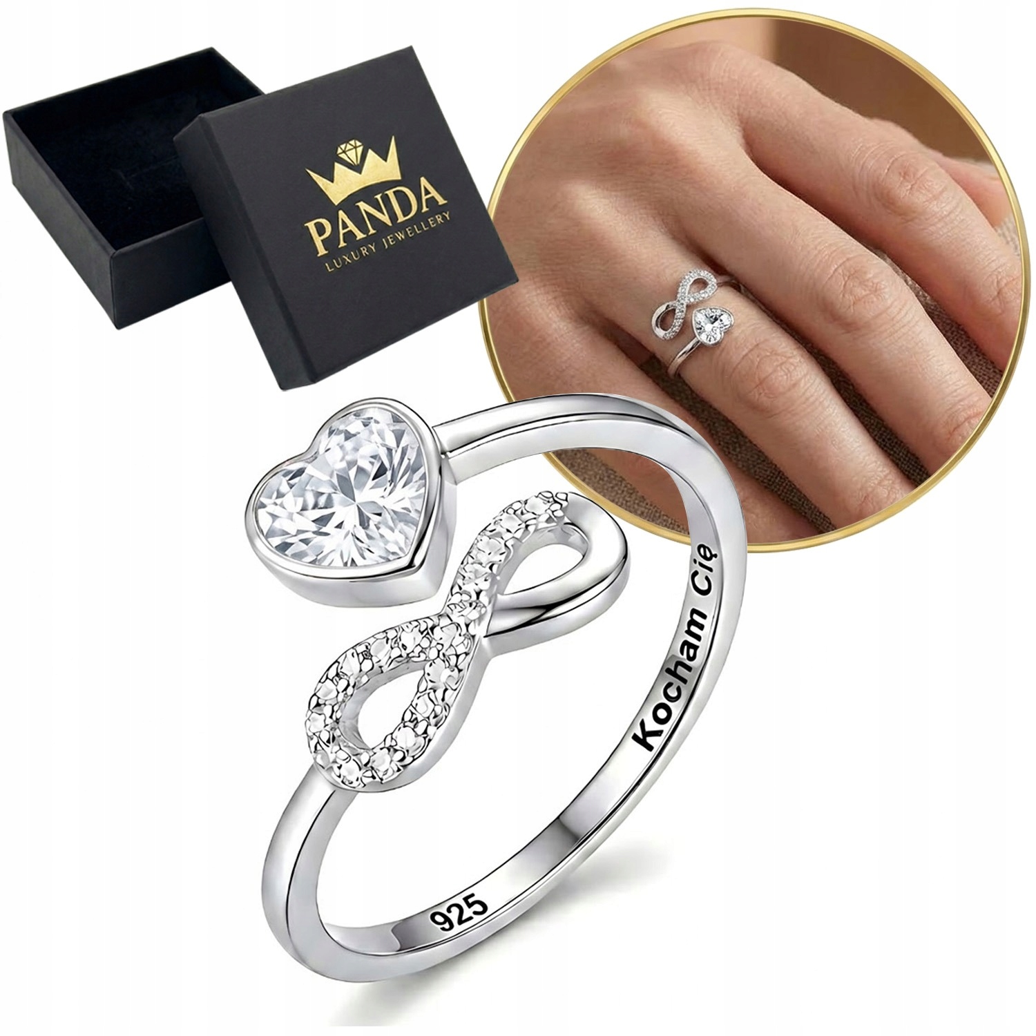 Stříbrný Prstýnek Srdce Nekonečno 925 Gravírování „Miluji tě“ Dárek