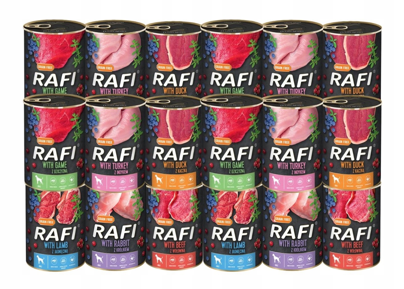 Vlhké krmivo Rafi mix chutí 24x400g Dolina Noteci Bez Obilí