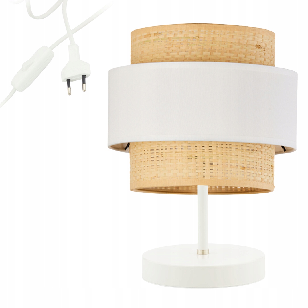 Lampka nocna biurkowa rustykalna na stolik abażur Led E27 boho rattan