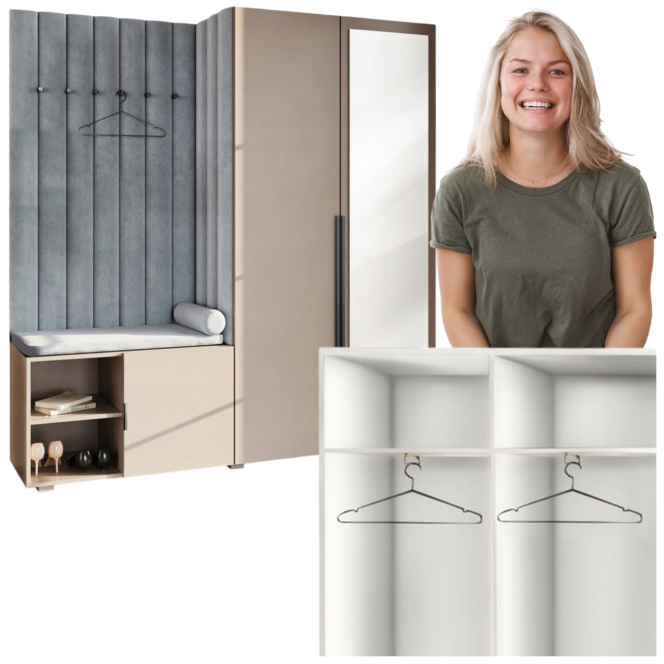 Předsíňová Skříň Do Předsíně Se Zrcadlem, Béžová, Hexa