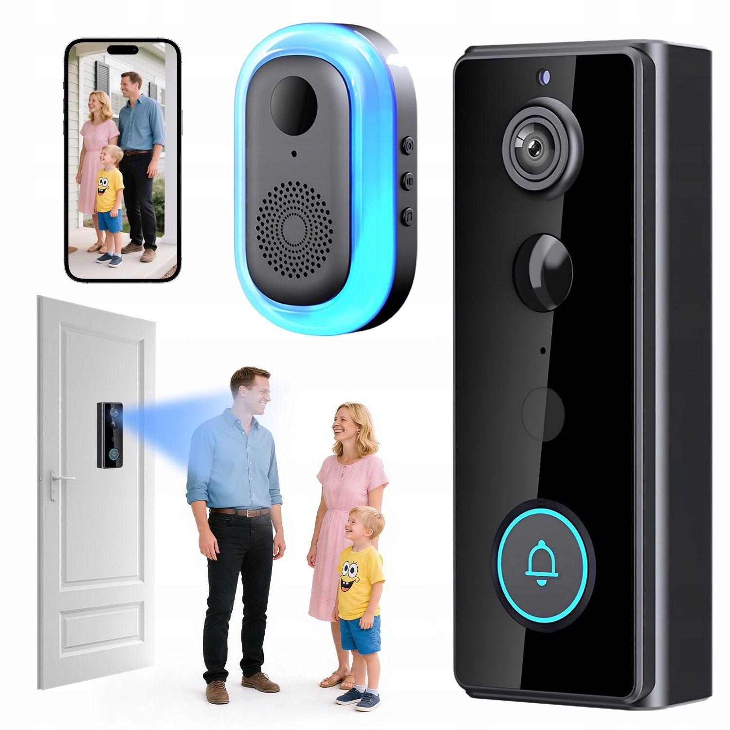 Bezdrátový Videozvonek 2K Wifi IP65 Odolný Vůči Dešti Noční Audio