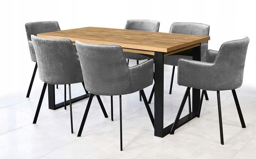 ZESTAW Stół 80x150/190 + 6 krzeseł LOFT INDUSTRIAL Szerokość stołu 80 cm