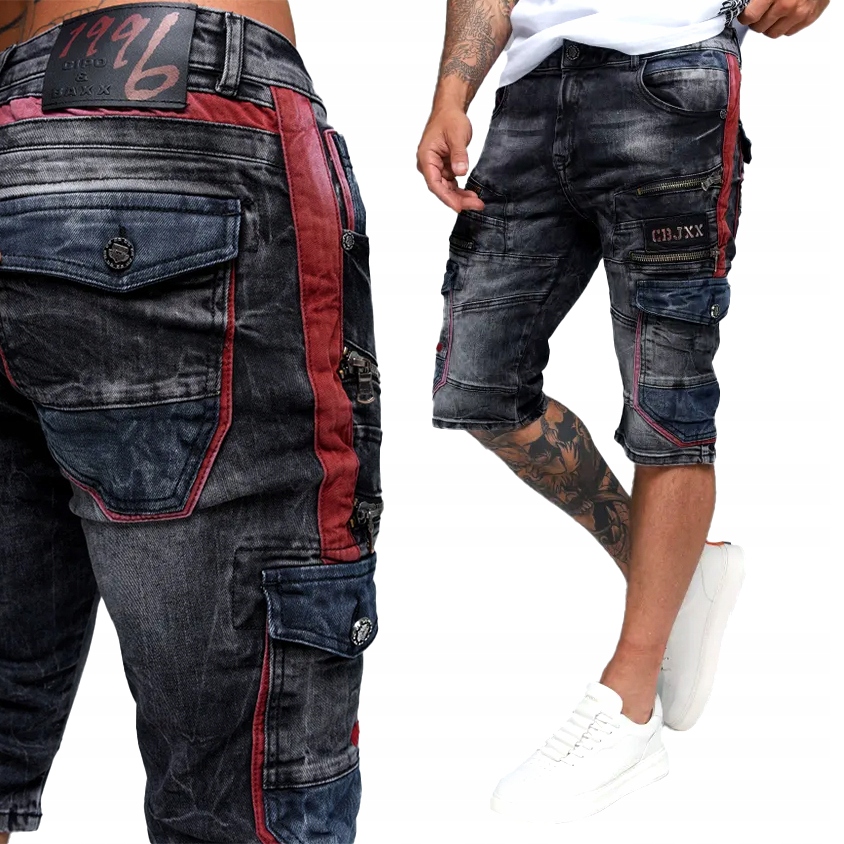 Kraťasy Cipo Baxx Džíny Kapsáče Zámky Kůže