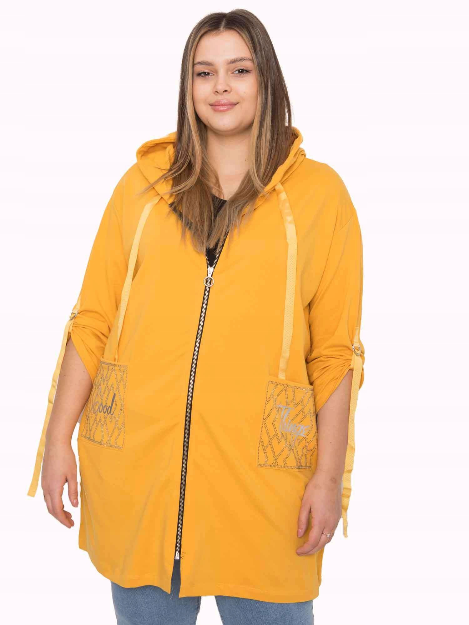 

Długa Bluza damska plus size na suwak z kapturem
