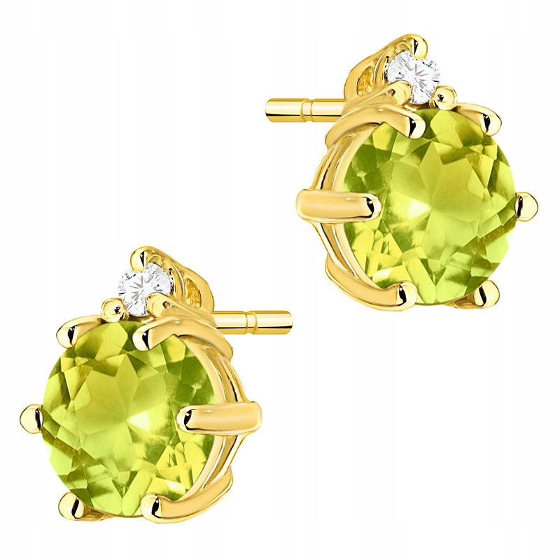 Zlaté Náušnice Dámské Dýka pr. 585 Olivín 1,20ct a Brilianty 14k