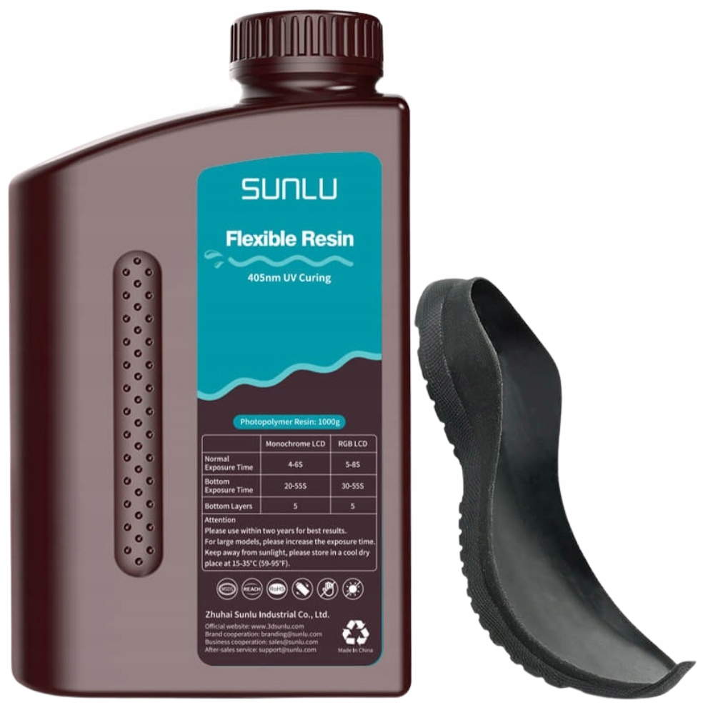 Uv pryskyřice Sunlu Flexible Black Černá 1 kg 1 l pro 3D tiskárnu Elastická
