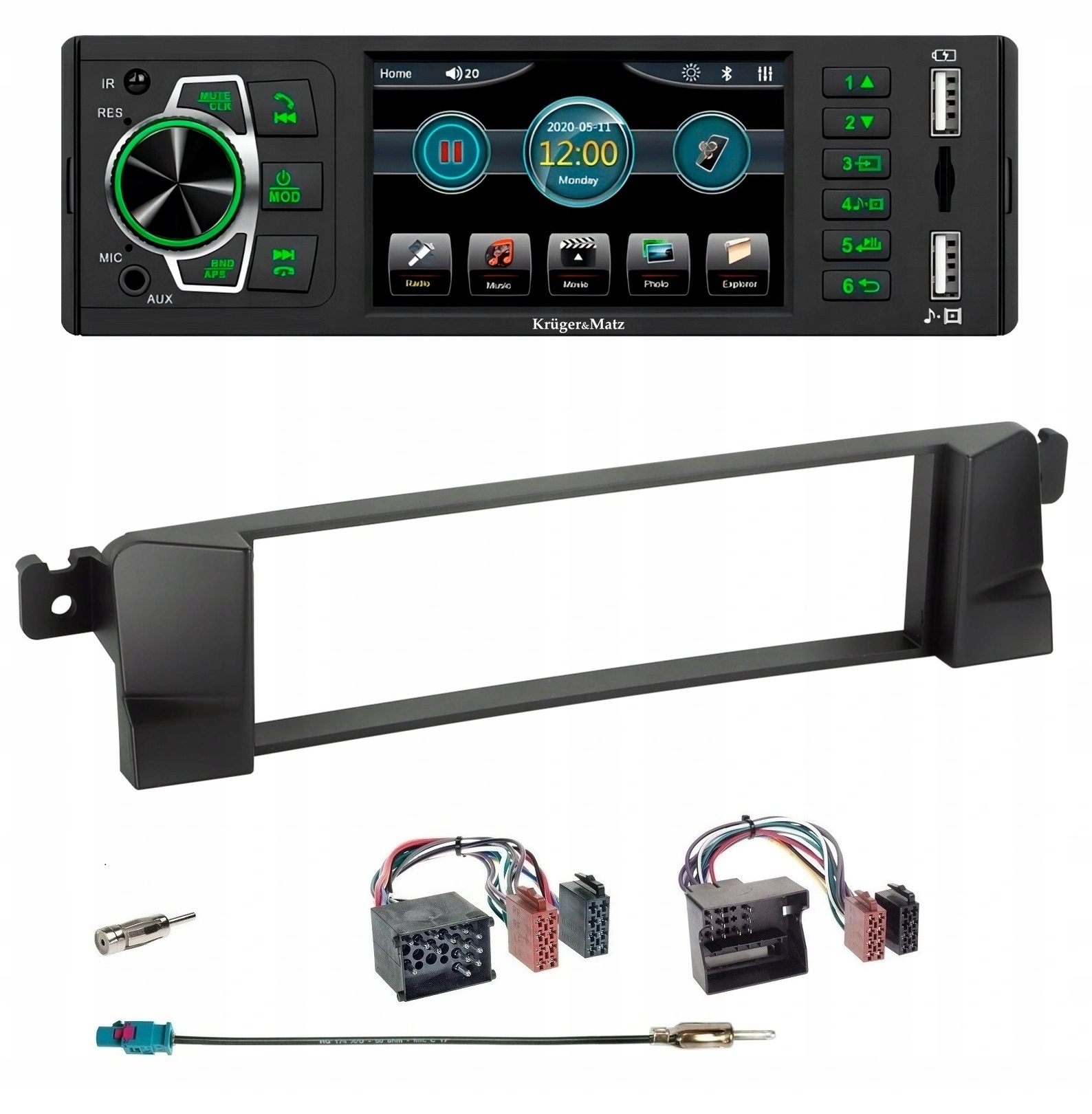 Kruger&Matz KM2015 Rádio 1DIN LCD Usb Bluetooth Rám Bmw 3 E46