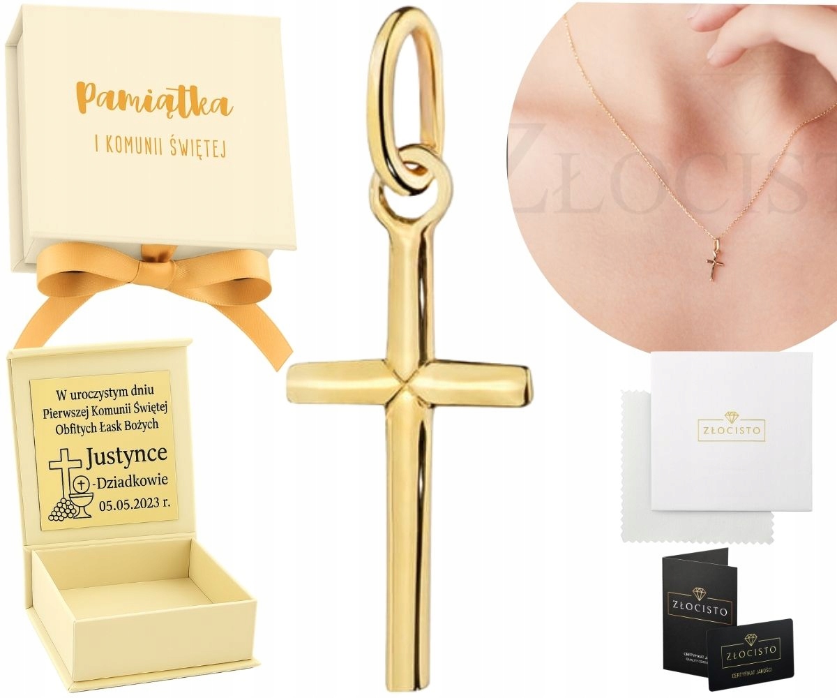 Zlatý klasický křížek Malý 585 Dárek Křest Svaté Přijímání Gravírování Dedikace