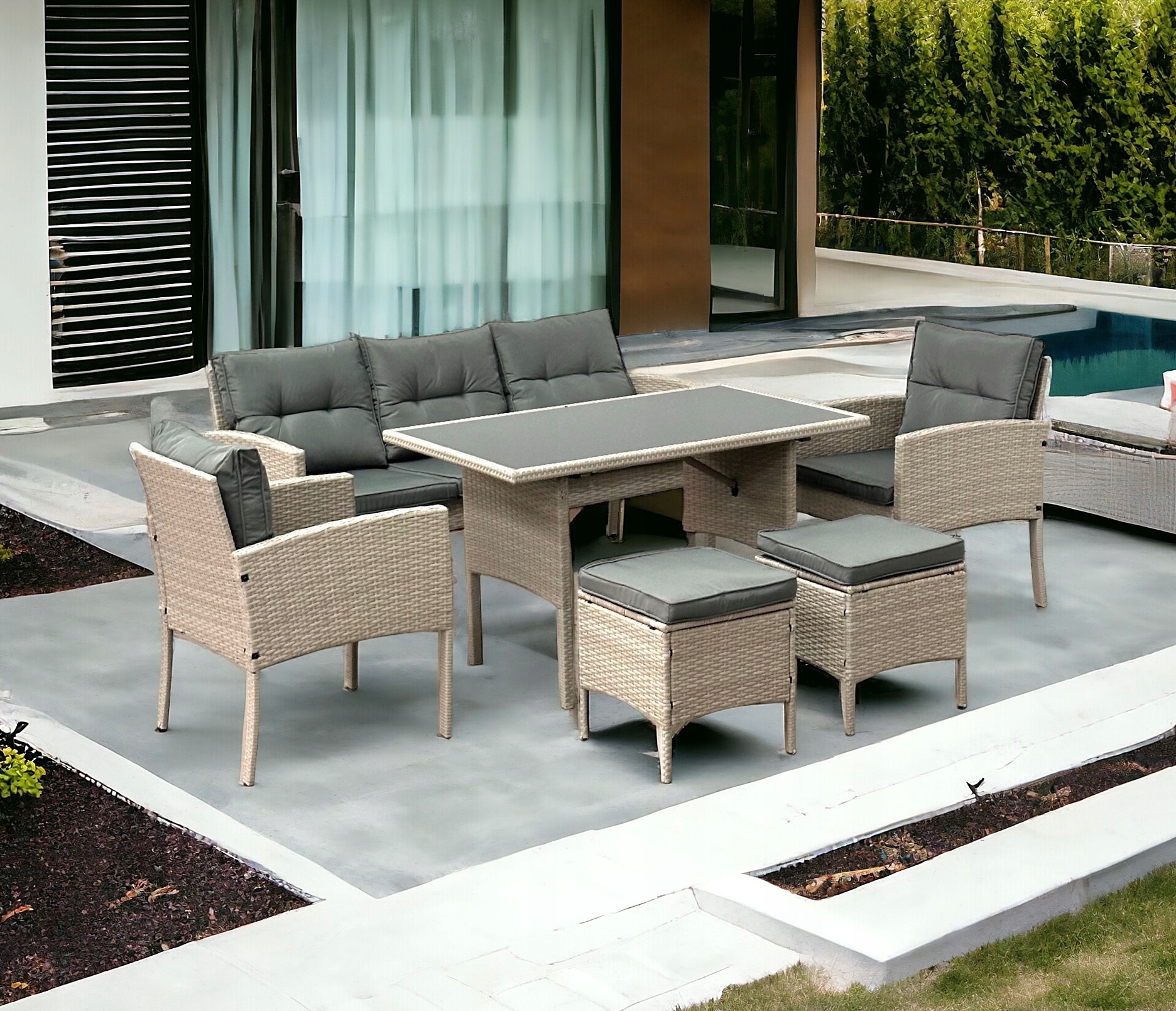 ZESTAW OGRODOWY SFS078 MEBLE OGRODOWE ZESTAW MEBLI OGRODOWYCH 3 KOLORY Kolor dominujący szary