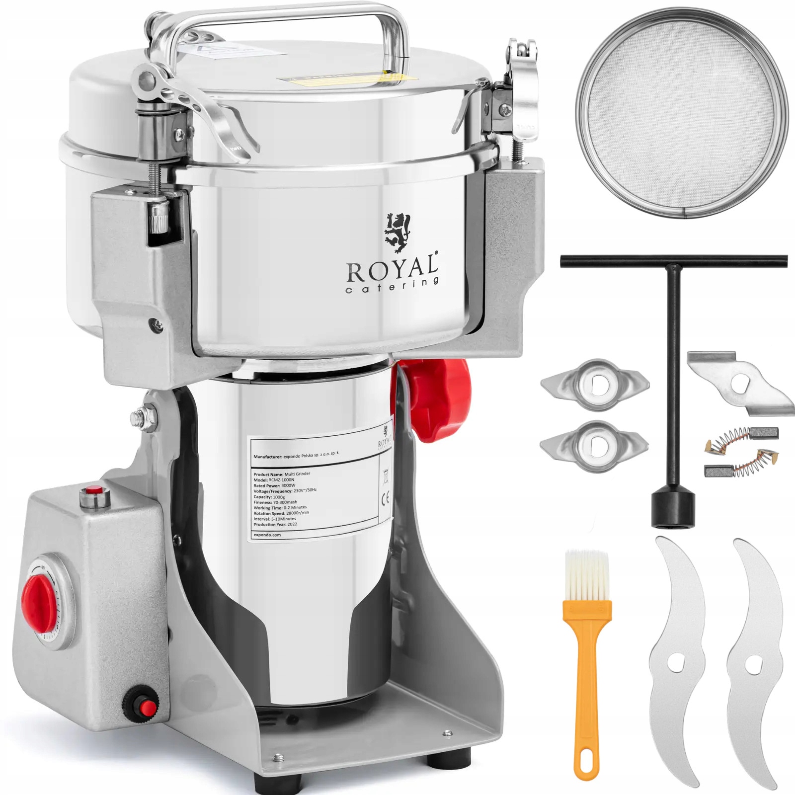 Elektrický mlýnek na koření Royal Catering 1000 g 3000 W 35000 ot/min