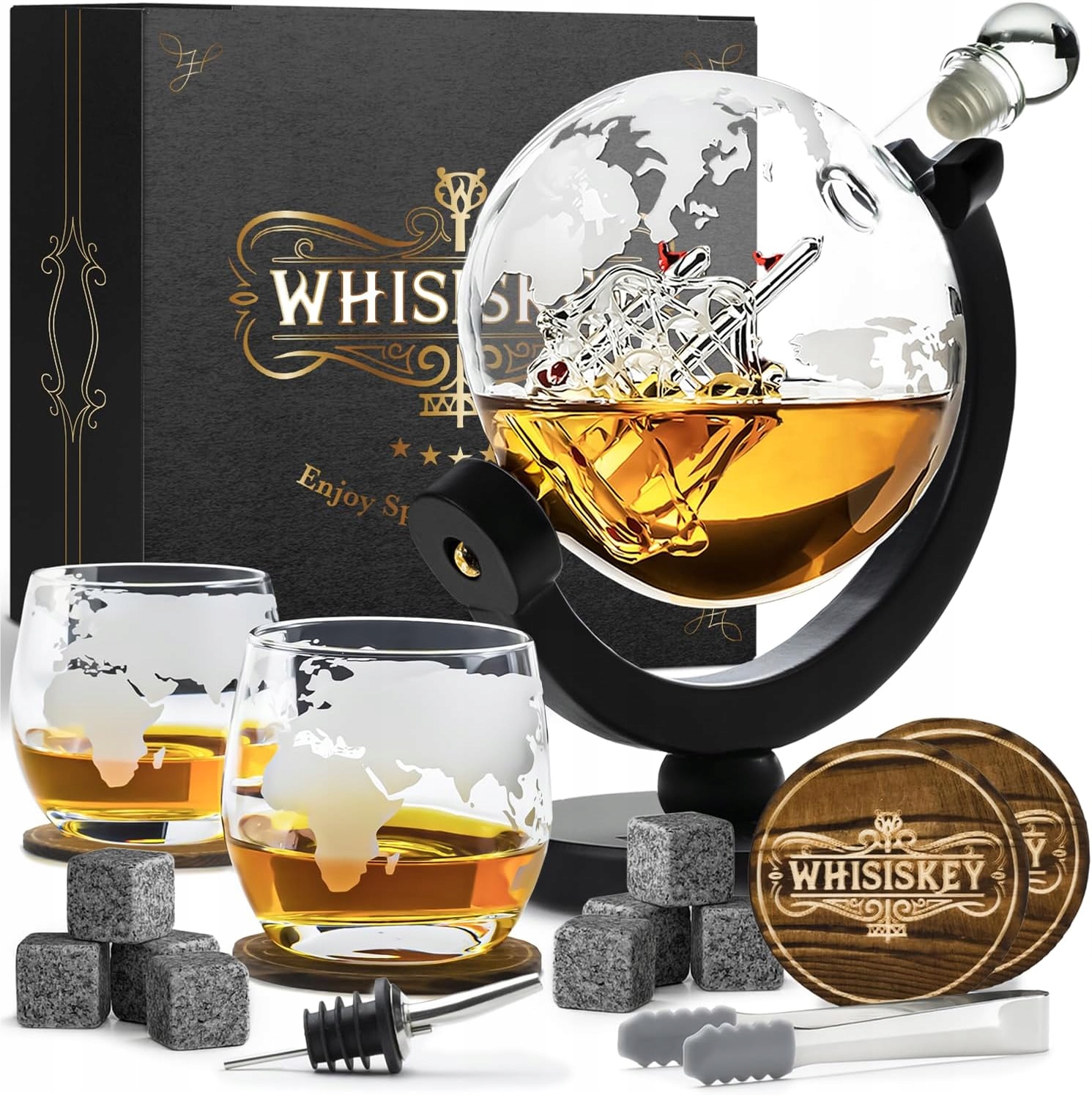 Dárková sada sklenice na whisky 2sklenice 285 ml 8 kamenů karafa