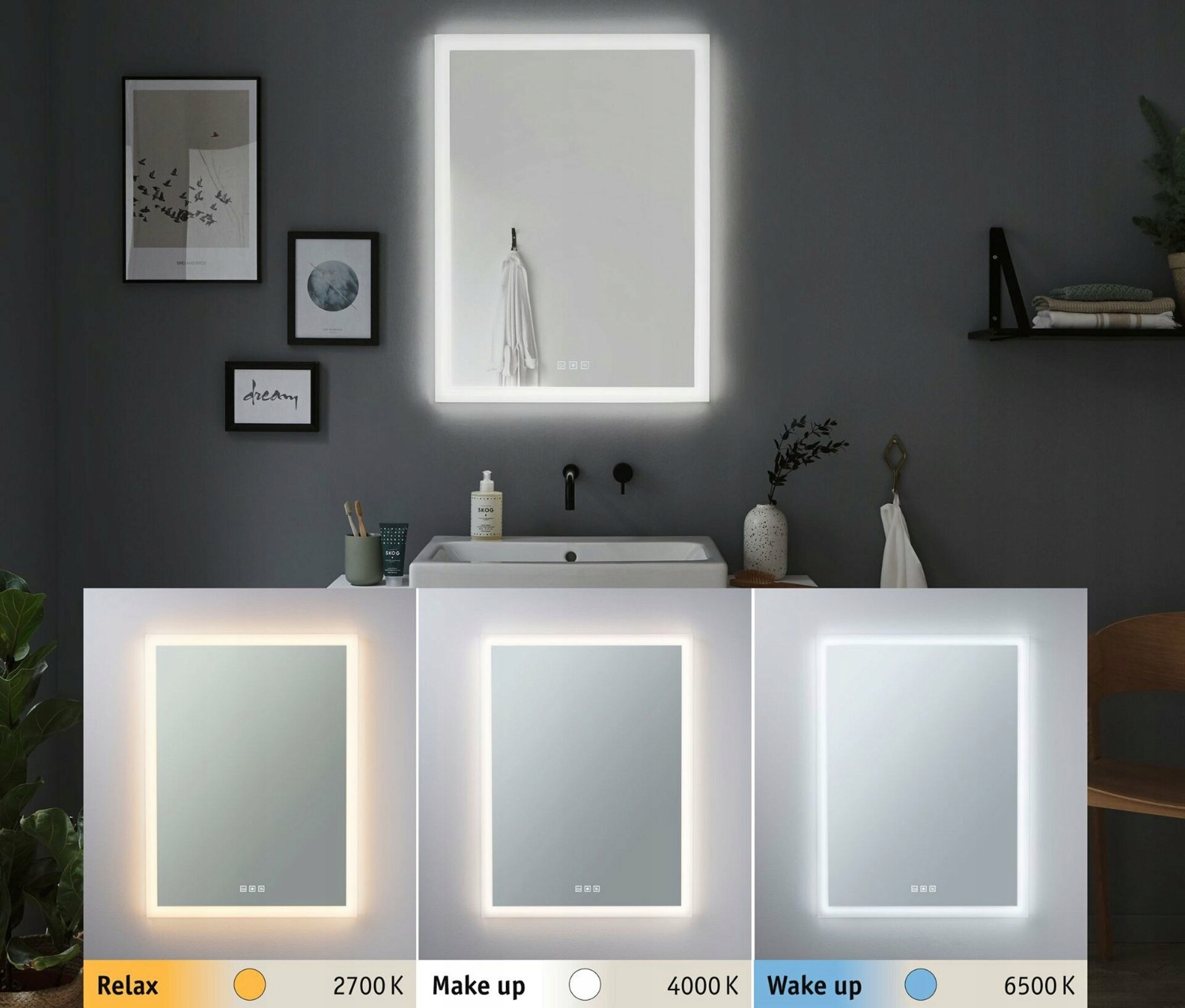 Paulmann HomeSpa Led zrkadlo Mirra hranaté, 22W, IP44, WhiteSwitch, biela