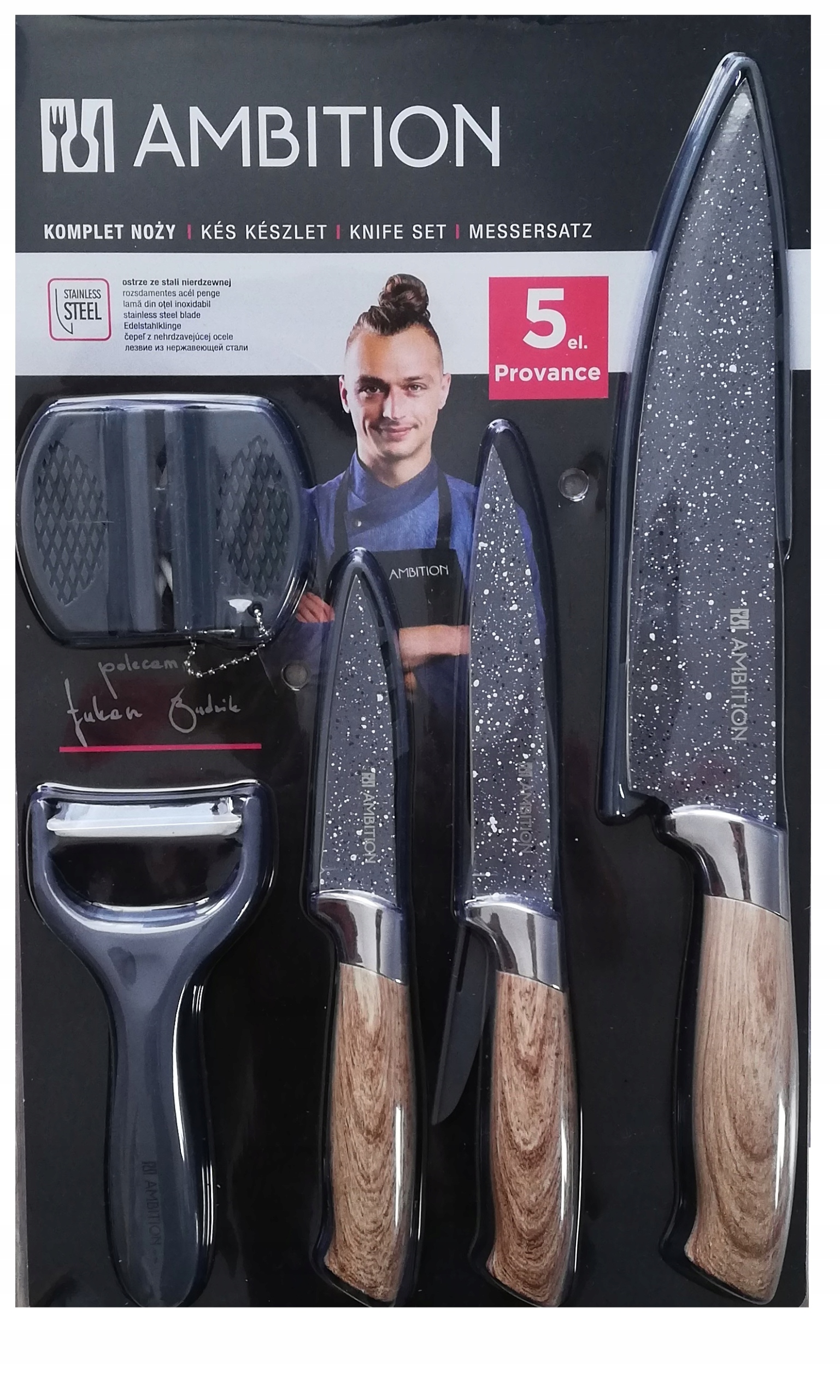 

Zestaw noży Komplet noży Ambition z ostrzałką 5 el