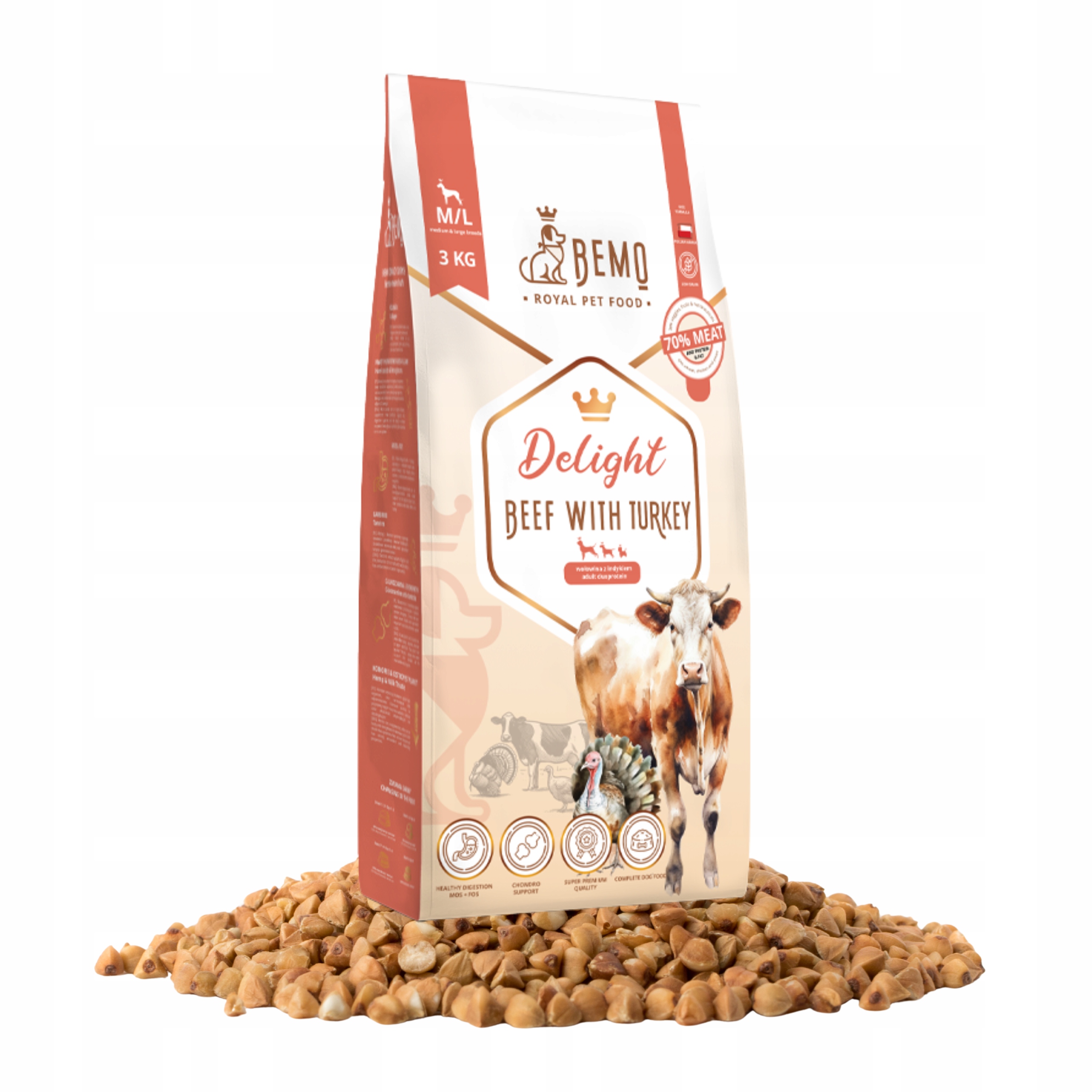 Levně Suché krmivo pro psy Bemo Delight 3 Kg M/L hovězí krůta středních a velkých plemen