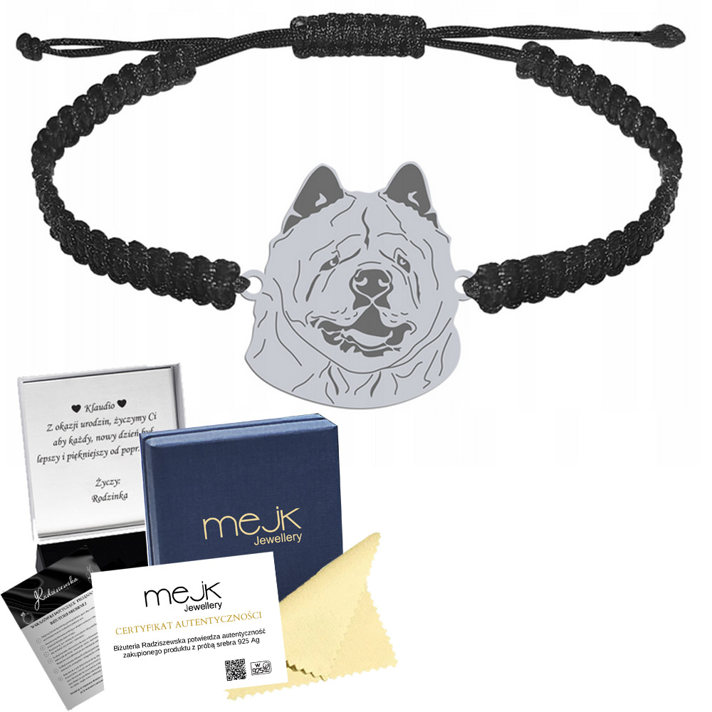 Stříbrný náramek s psem Chow chow Soft 925 Šperky Makramé Gravírování