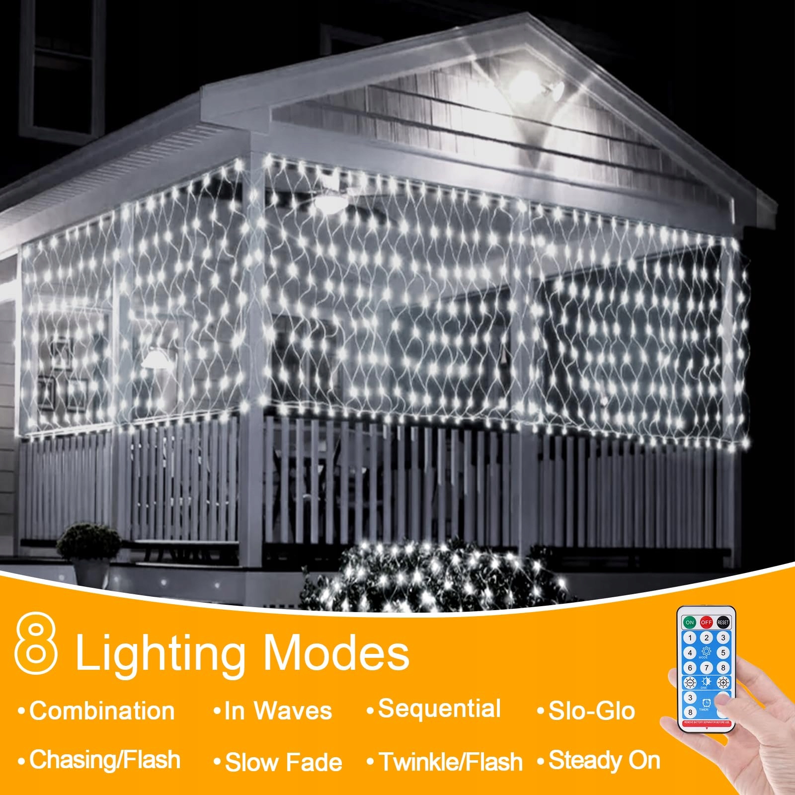 WOSKJXAS Lampki Solarne Zewnętrzne Girlanda Siatka Świetlna 192 LED 2x3M — miniatura 4