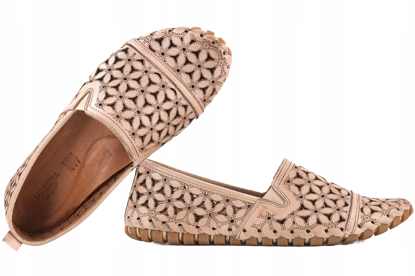 LaAzaria 1174 Dámské Ažurové Polobotky Mokasíny Kožené pudrová růžová 37