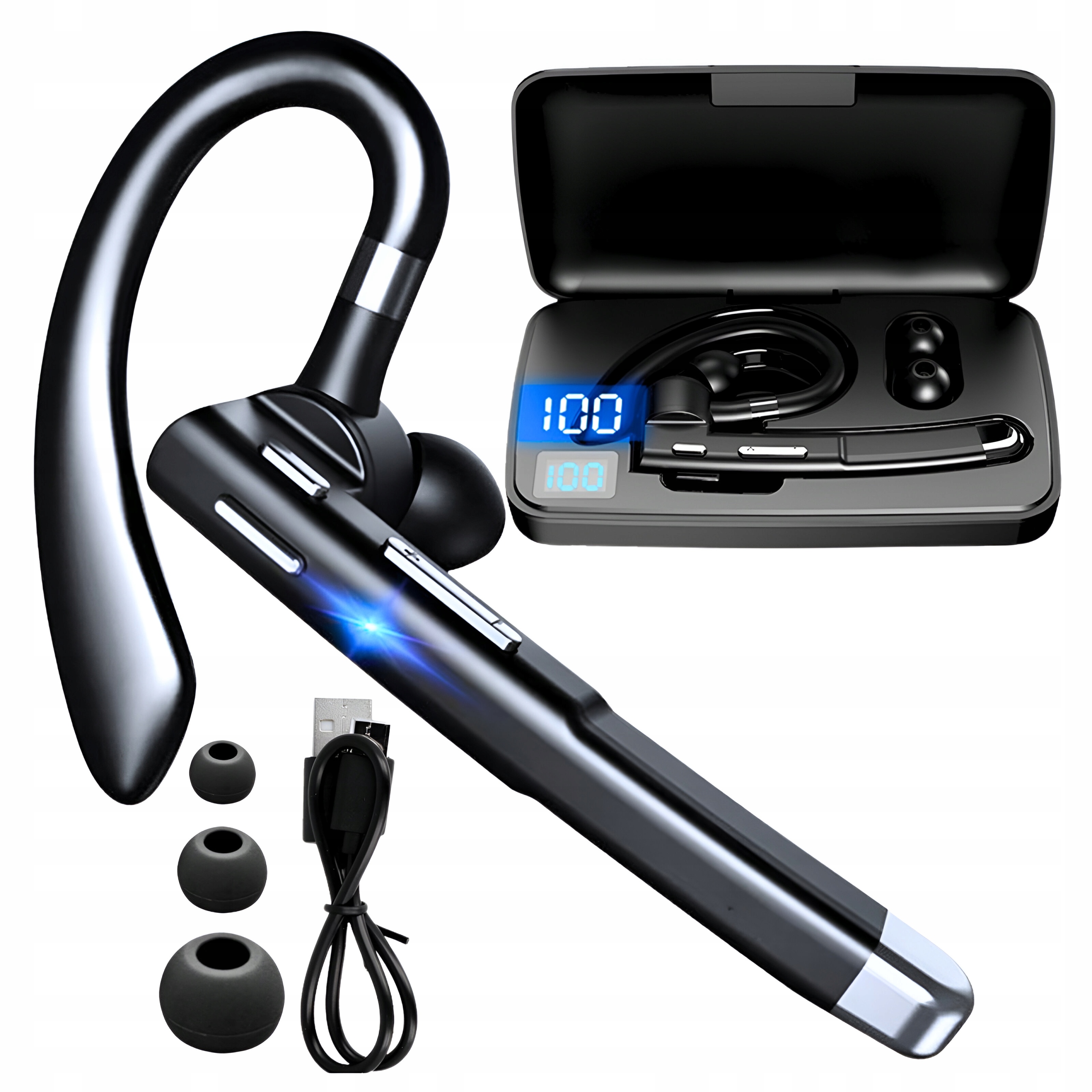 Słuchawka bezprzewodowa Agiler Bluetooth 5.1 czarna z etui z powerbankiem