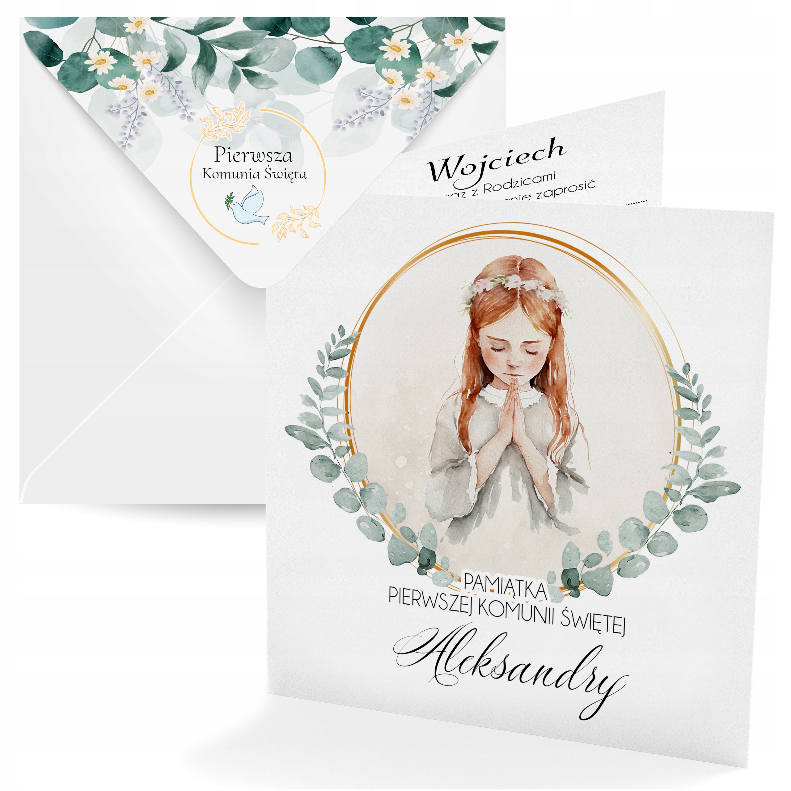 PAMIĄTKA NA KOMUNIĘ Z ŻYCZENIAMI - KARTKA KOMUNIJNA + KOPERTA [300_5]