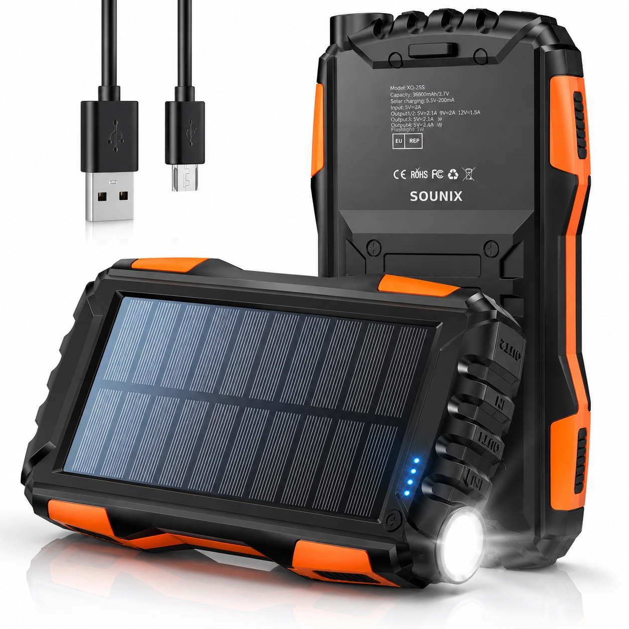 Solární powerbanka 30000 mAh voděodolná s bezdrátovým nabíjením 22.5 W