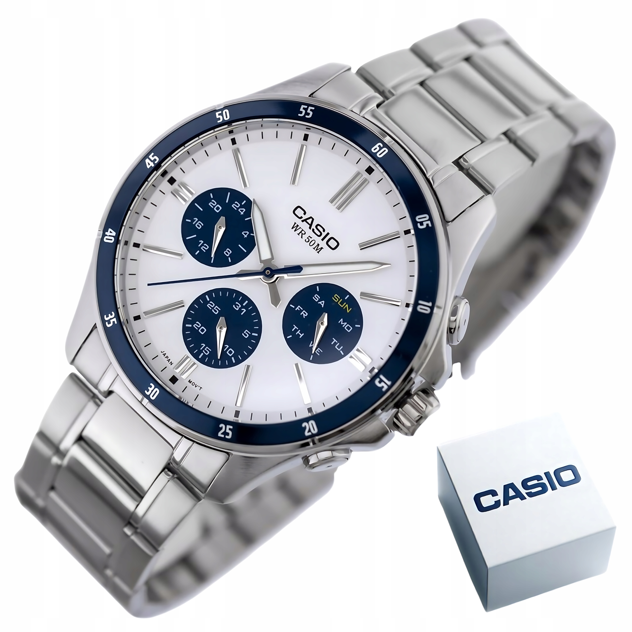 Pánské Hodinky Casio MTP-1374D-7A2 Ocelový bílý ciferník Multidata WR50 Box