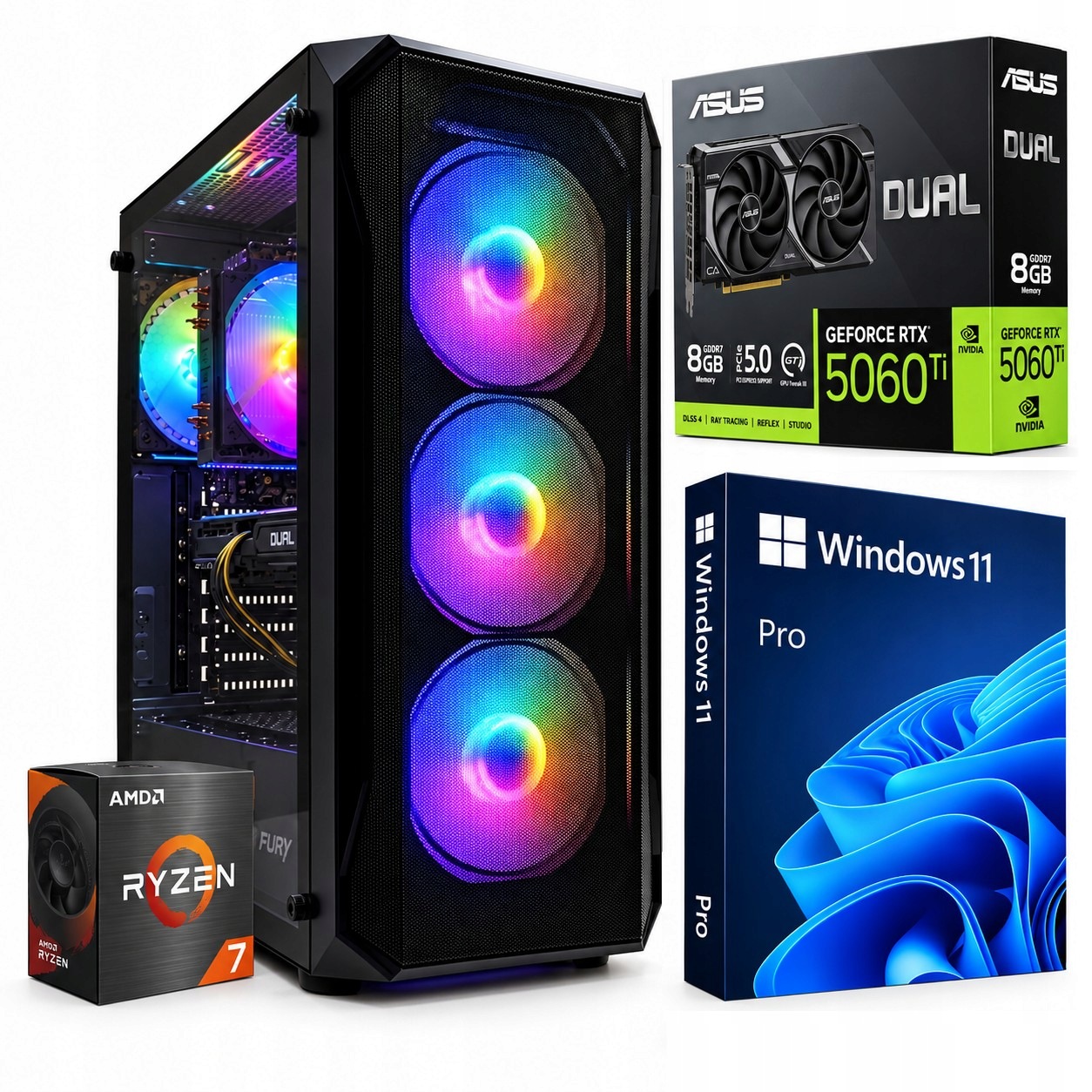 Herní Pc Ryzen 7 5700X 32GB Rtx 5060 Ti 8GB 1TB +WIN11