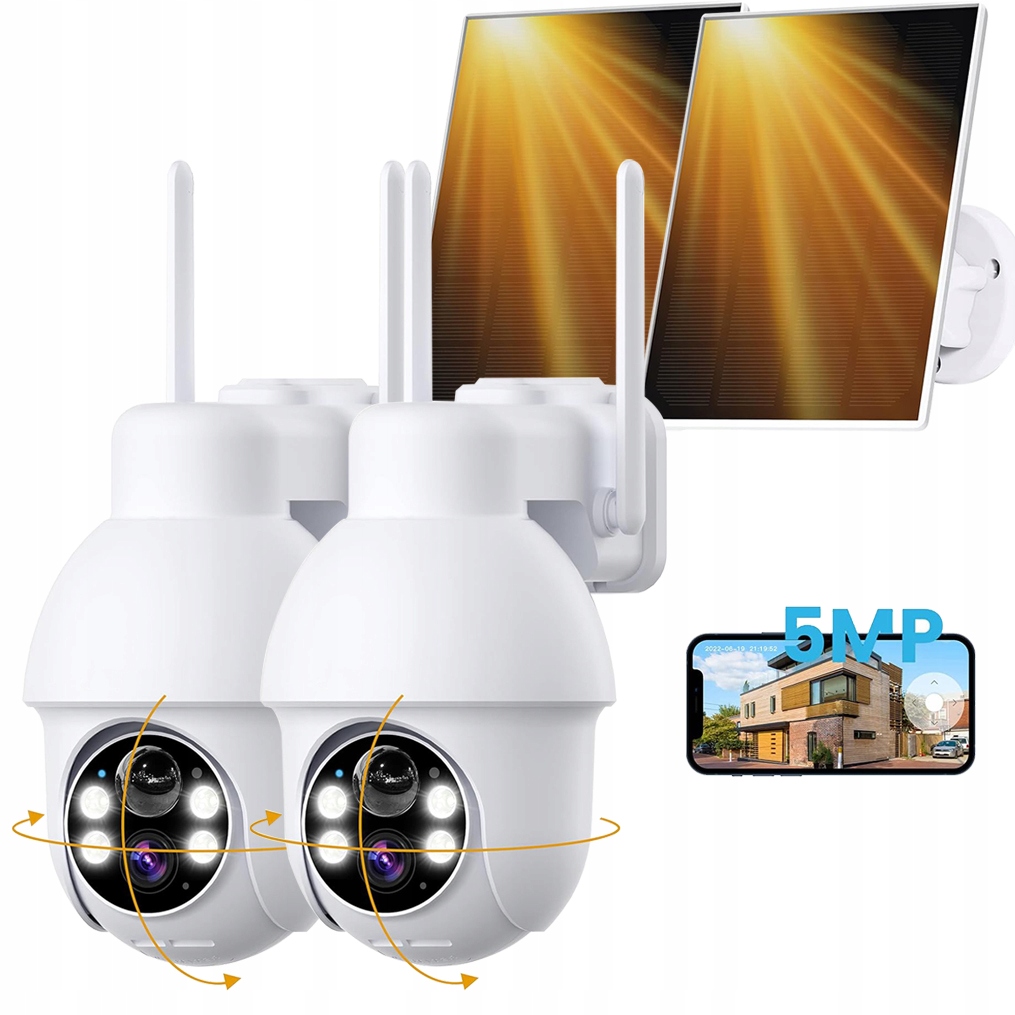 Venkovní Solární Kamera 5MPX Wifi Otočná Hd IP65 Zoom 4X Alarm 2ks