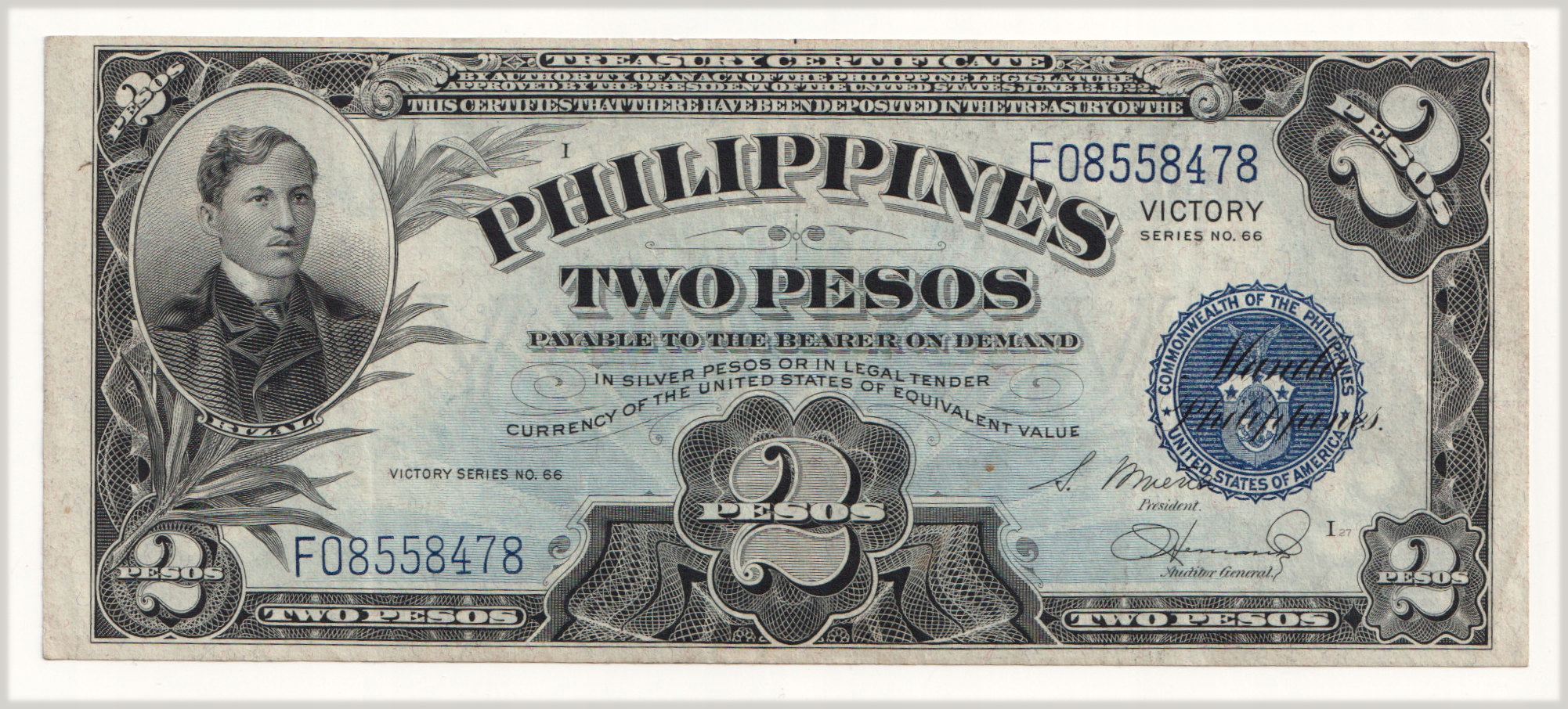 2.im.Filipiny, 2 Pesos 1944, P.95.a, St.3+