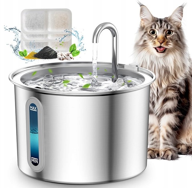 Oneisall Fontanna Poidło Ze Stali Nierdzewnej Dla Psa I Kota Pojemność 2l