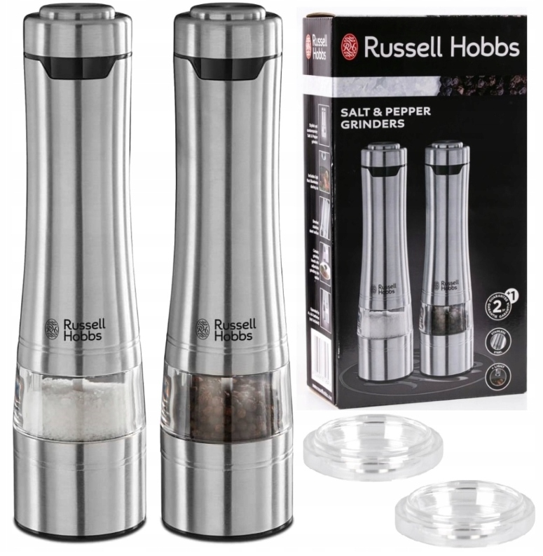 2x Młynek Do Soli I Pieprzu Elektryczne Srebrne Regulacja Podstawki