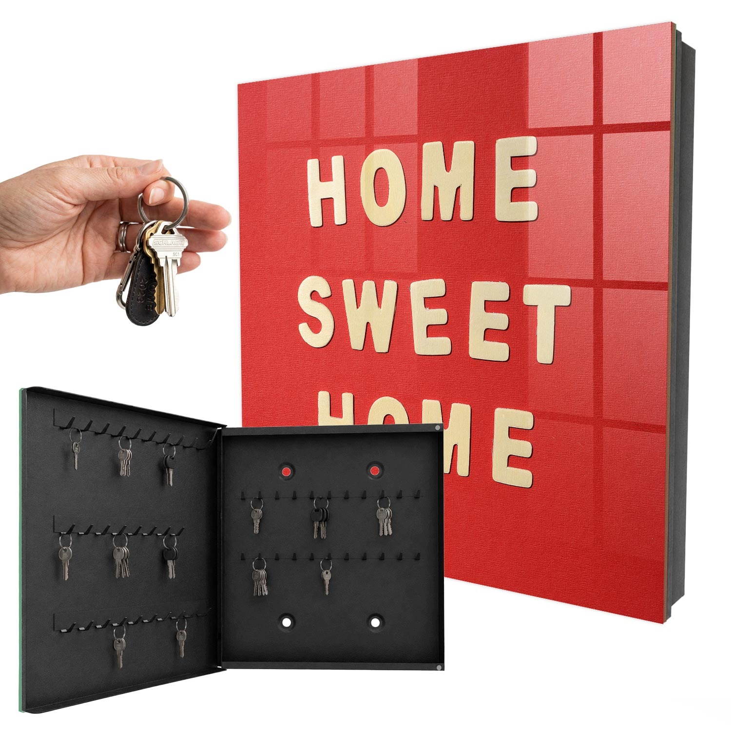 Schránka na klíče S Potiskem Nápis Home Sweet Home Černá levá 30x30 cm
