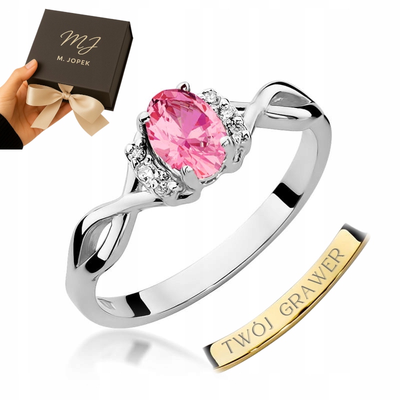 Prstýnek Bílé Zlato 585 S Růžovým Topazem 0,50 ct S Diamanty Gravírování