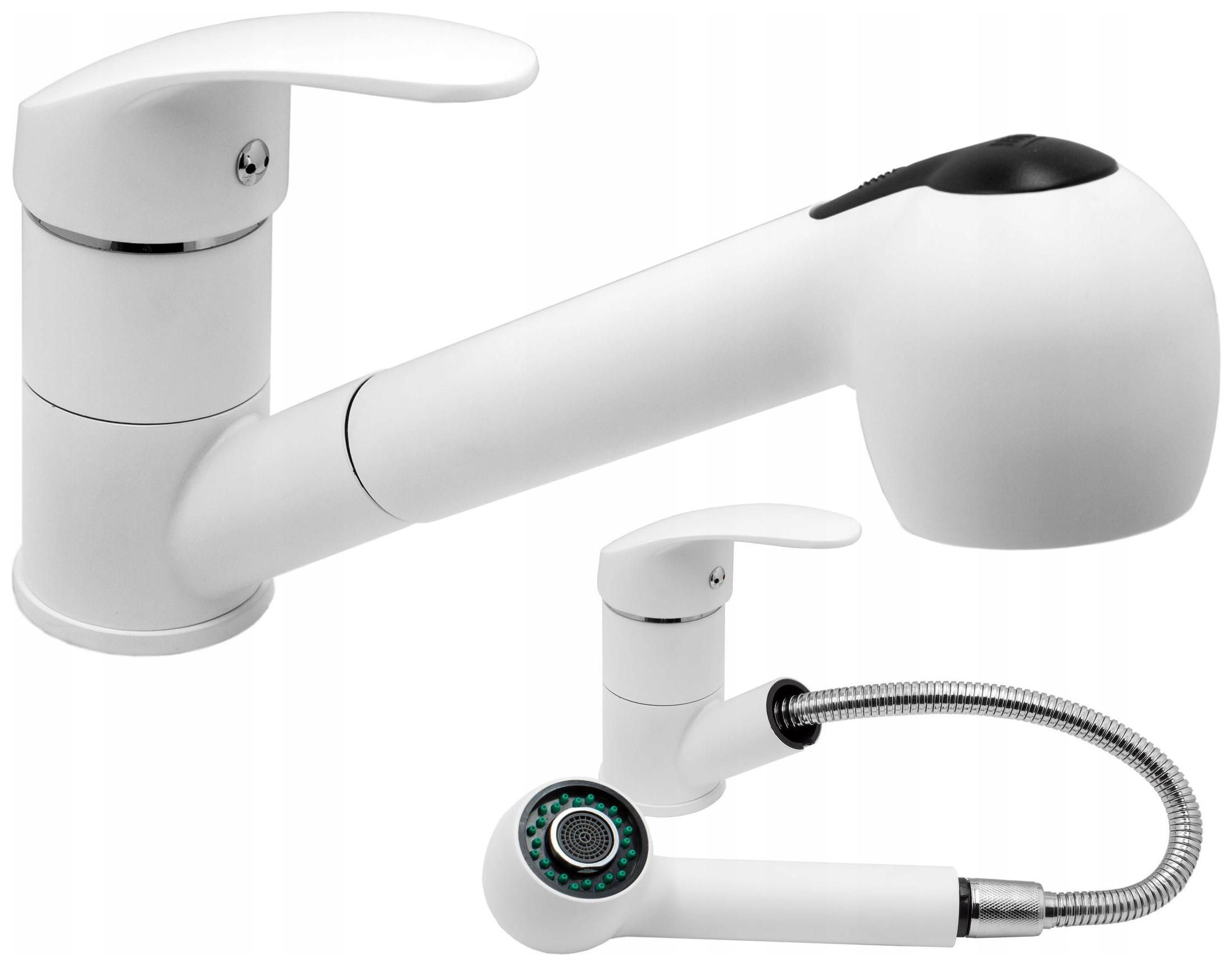 Kuchyňská Baterie S Výsuvným Výtokem, Bílá, Ruční Ovládání