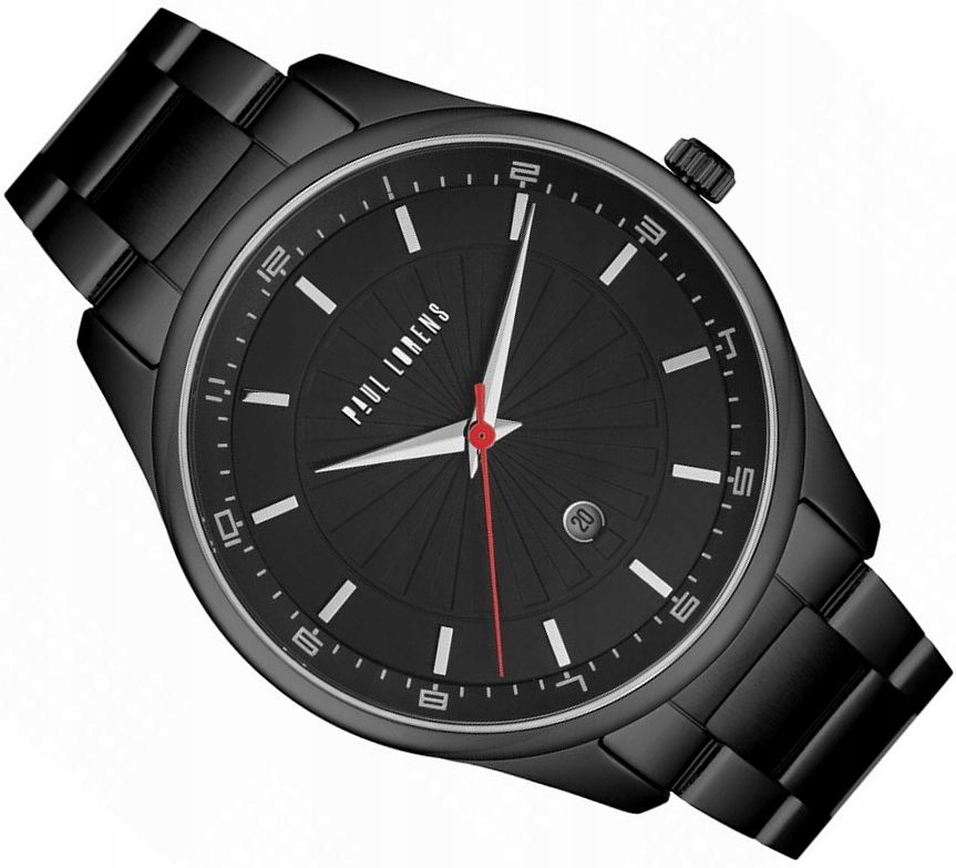 Pánské Hodinky Paul Lorens Pl 12156B2-1A5 Černé S Červenou Sekundou Data 44 mm