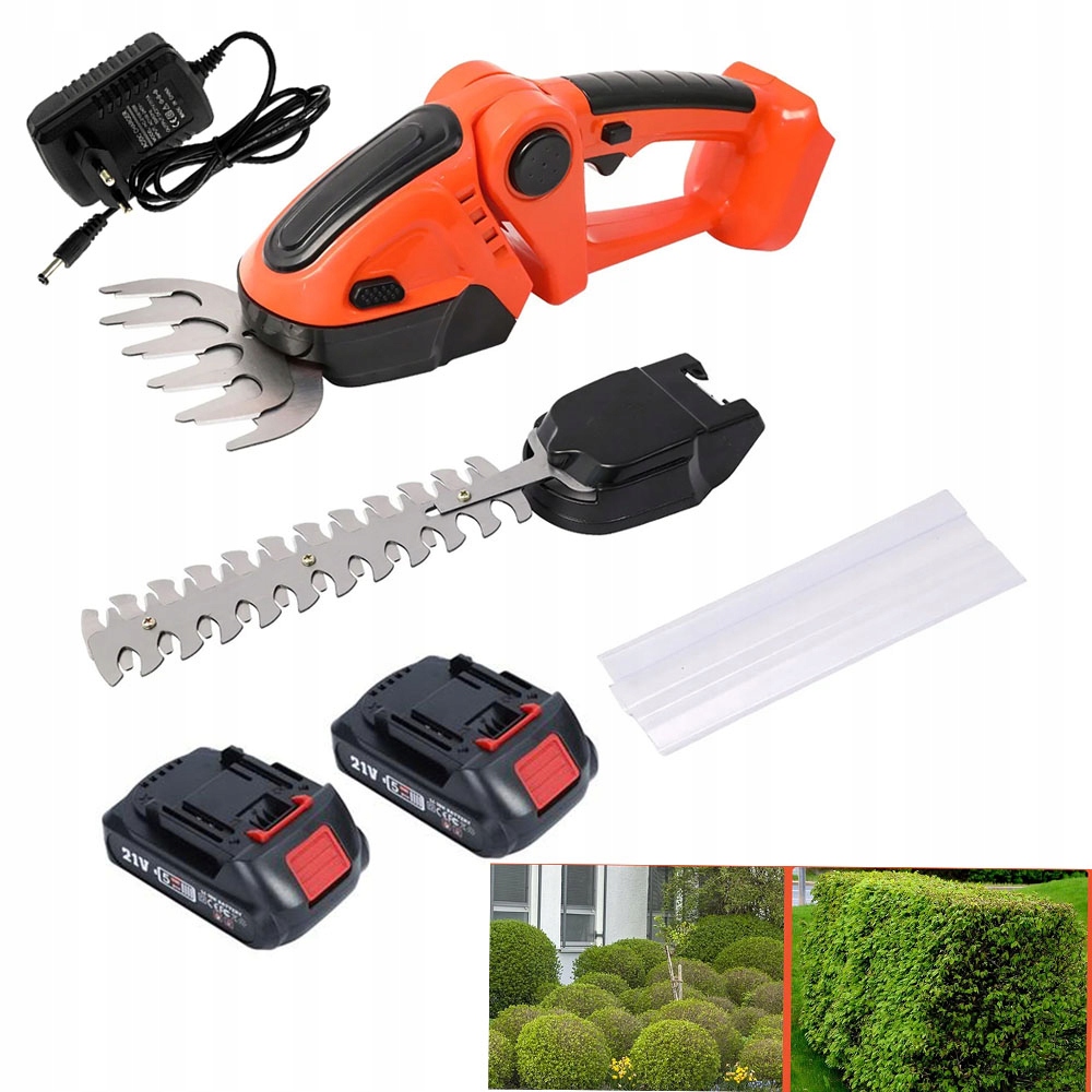 Nůžky na živý plot a trávy 2 v 1, 21 V, s 2 akumulátory a nabíječkou