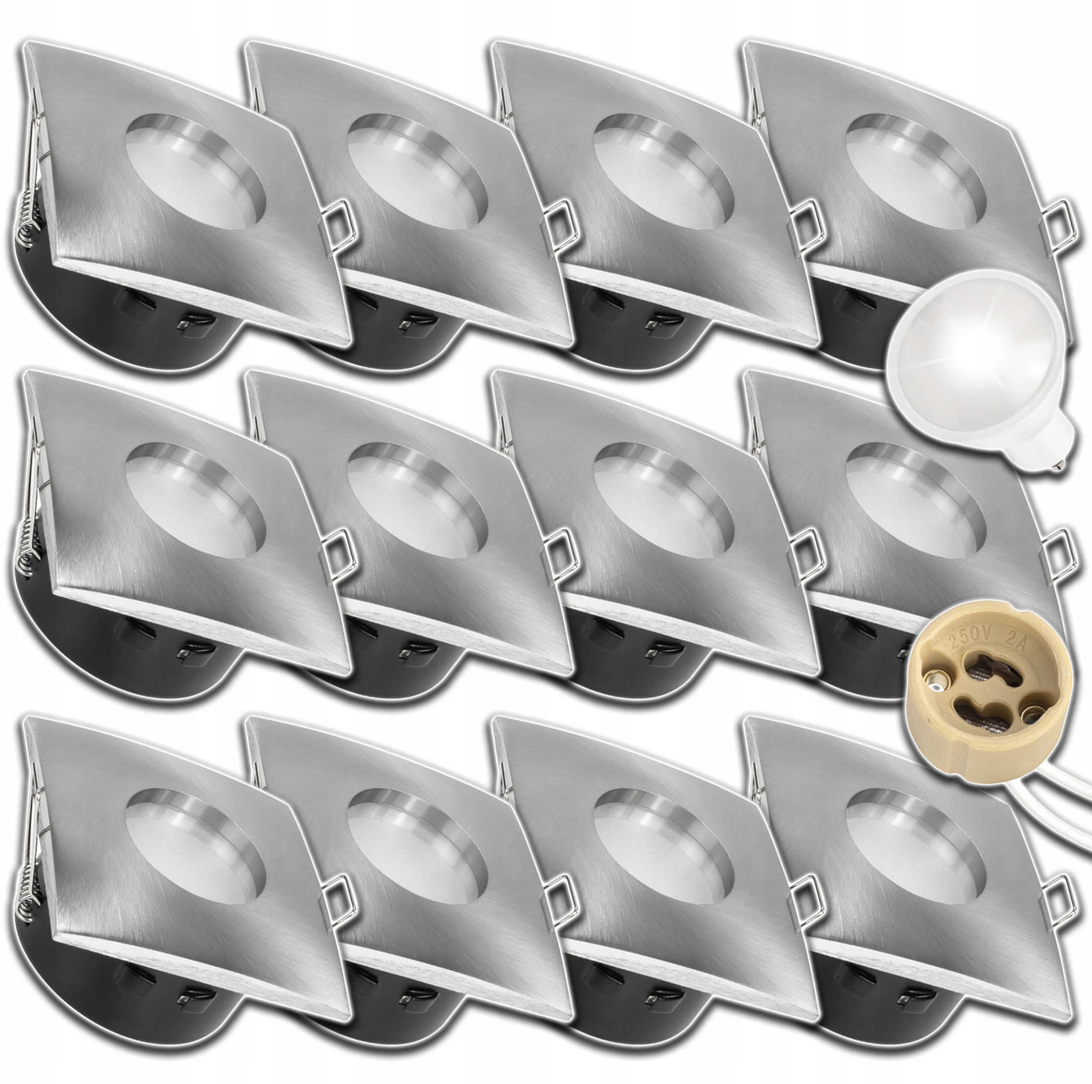12x Hermetická Stropní Objímka Na Podbití Vnější Stříbrná ČTVEREC+GU10