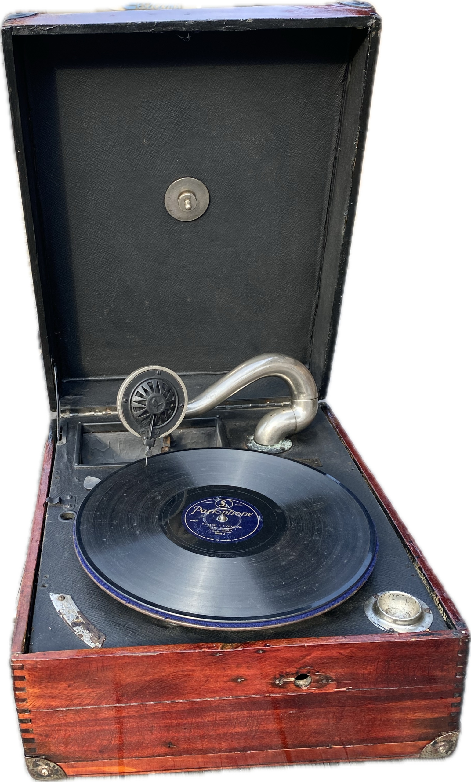 zabytkowy GRAMOFON walizkowy Fernand Jacquot LUTHIER