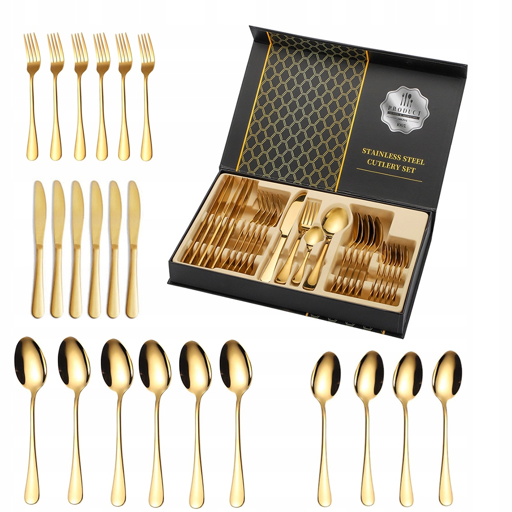 Elegantní Stolní Sada 24 Zlatých Příborů V Dárkové Krabičce