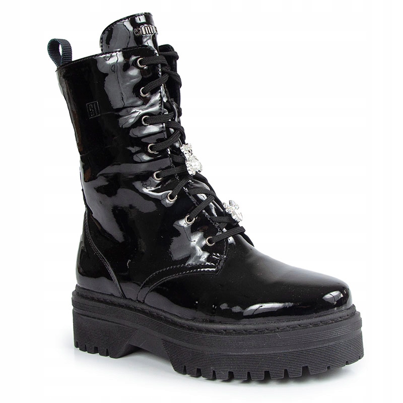 Simen 4222A Kotníkové Boty Workery Kůže Lak Černé 40