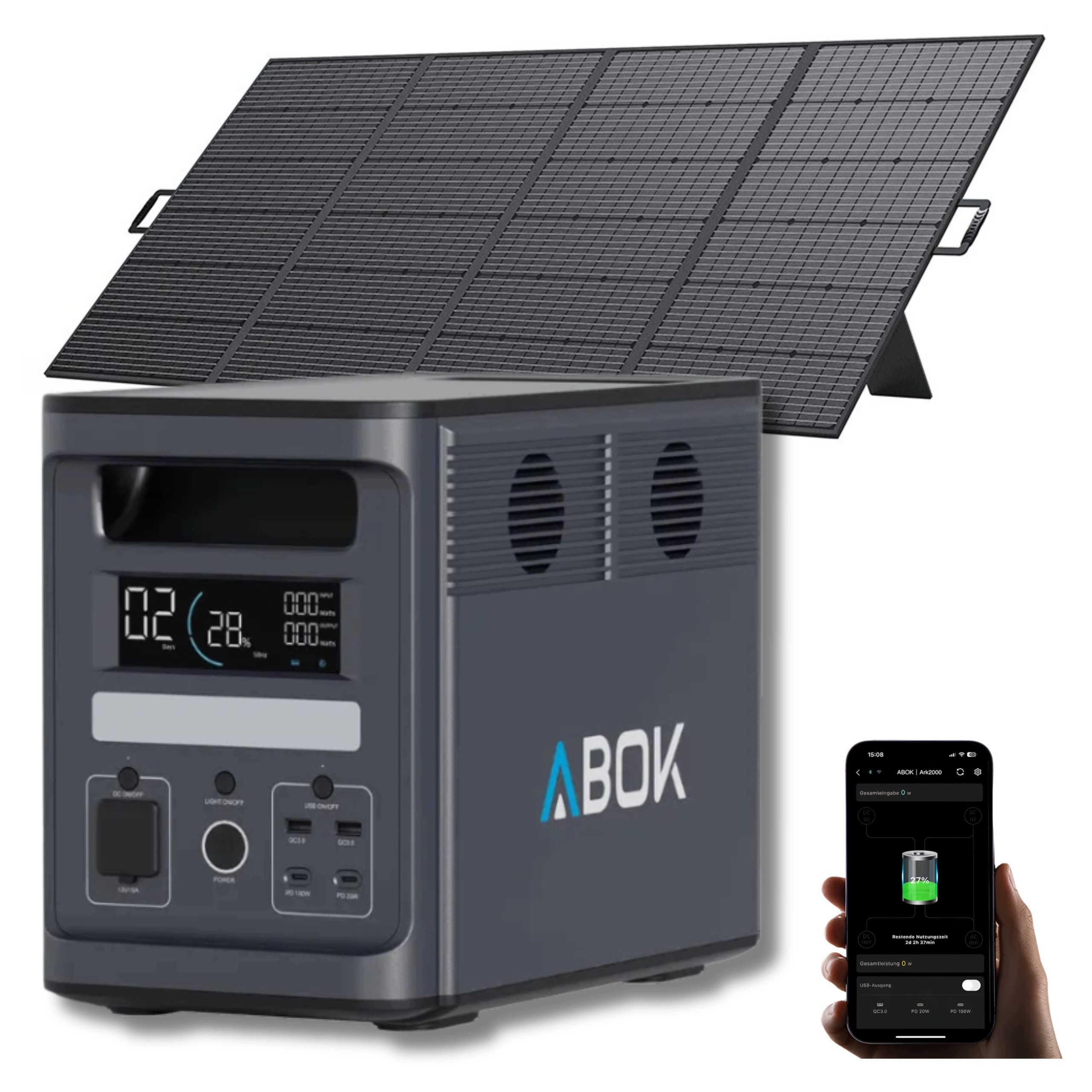 Mobilní elektrárna Abok Ark2000 solární skládací napájecí zdroj 420W Fossibot Ups
