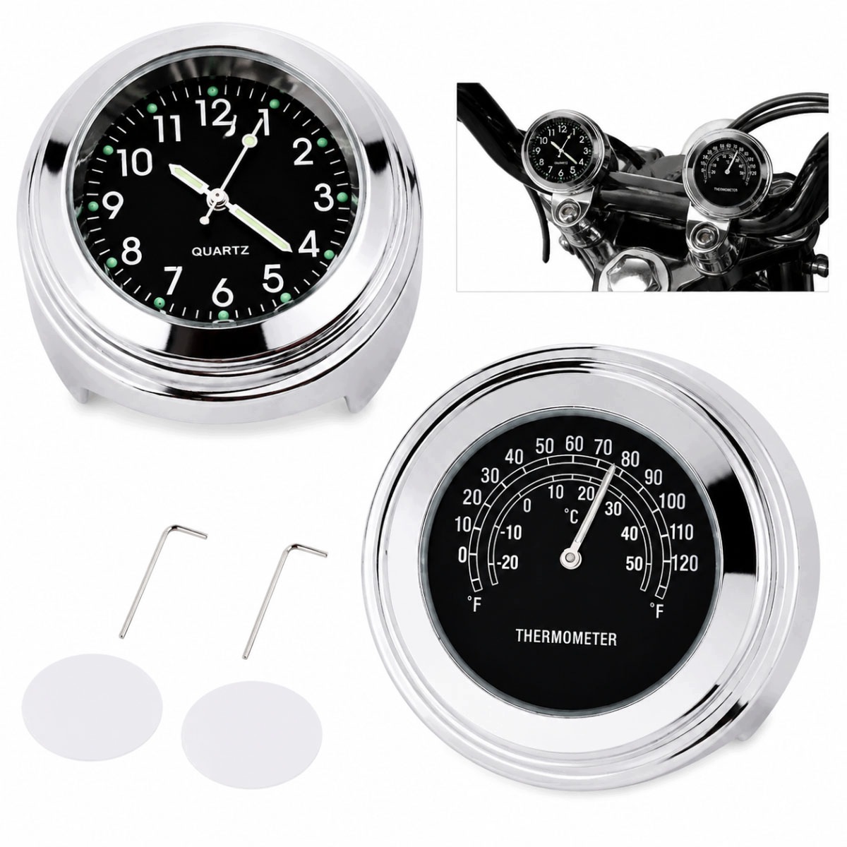 Zegarek Termometr Motocyklowy Motocykli Harley Na Kierownicę 22-25mm