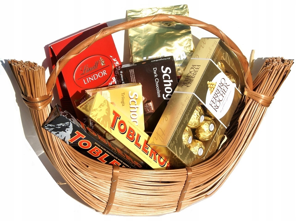 Dárkový koš káva, Lindt sladkosti balené v proutěném koši L-30