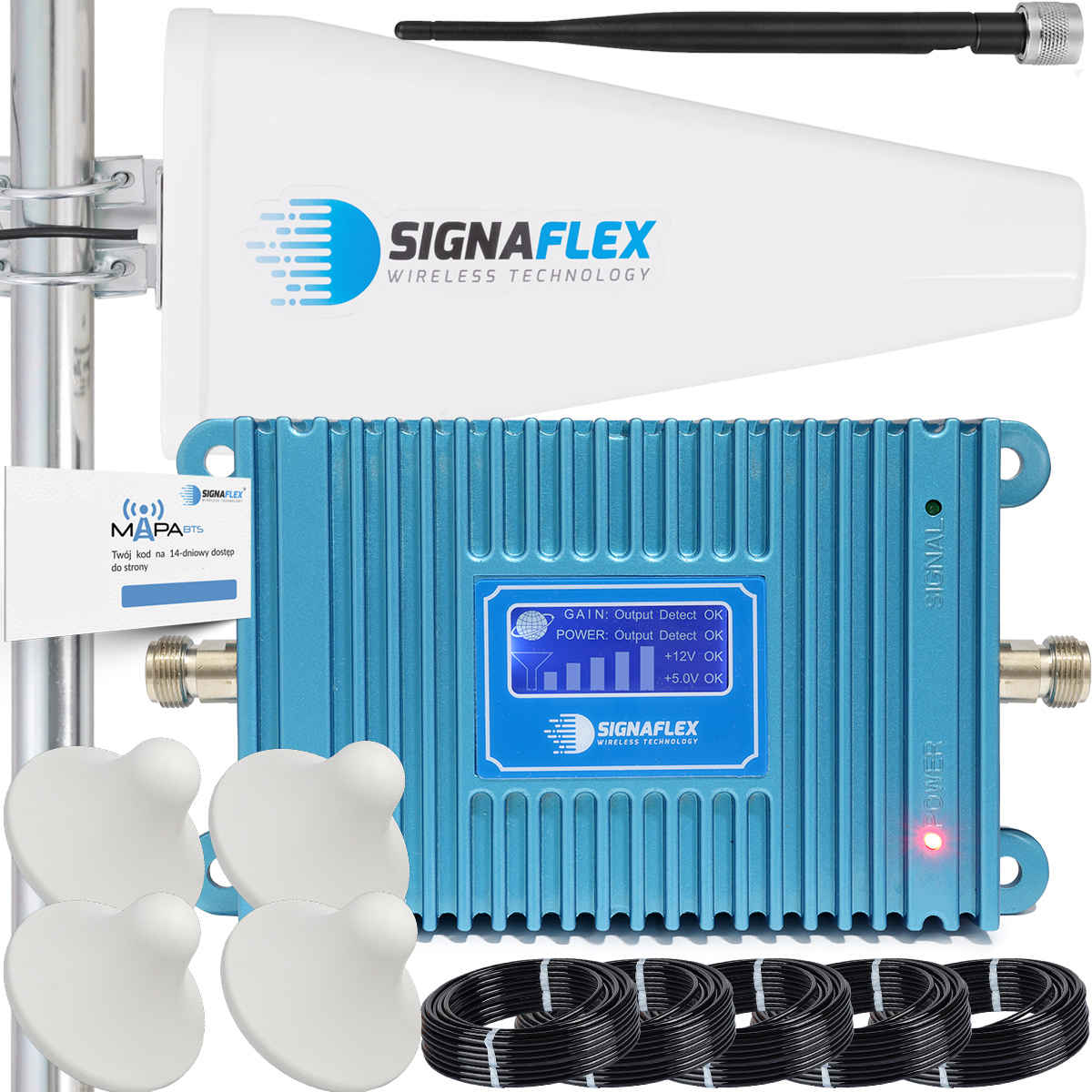 Sada Gsm zosilňovača Blue LCD GSM980 T1 20 dBi 10 m 4 x