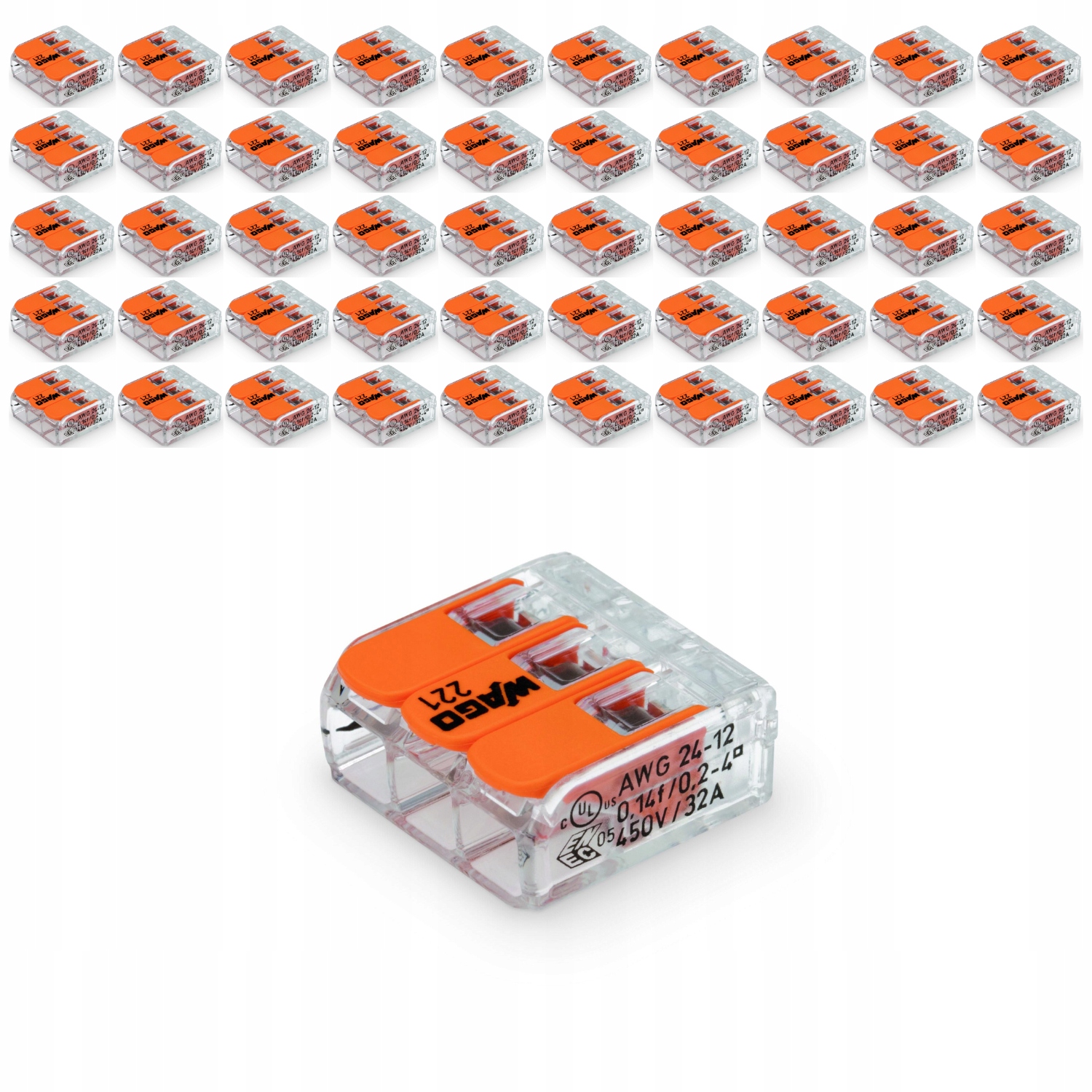 Set Rýchlospojka Wago 3 zásuvky 0,14-4 mm 221-413 upínacia 100ks