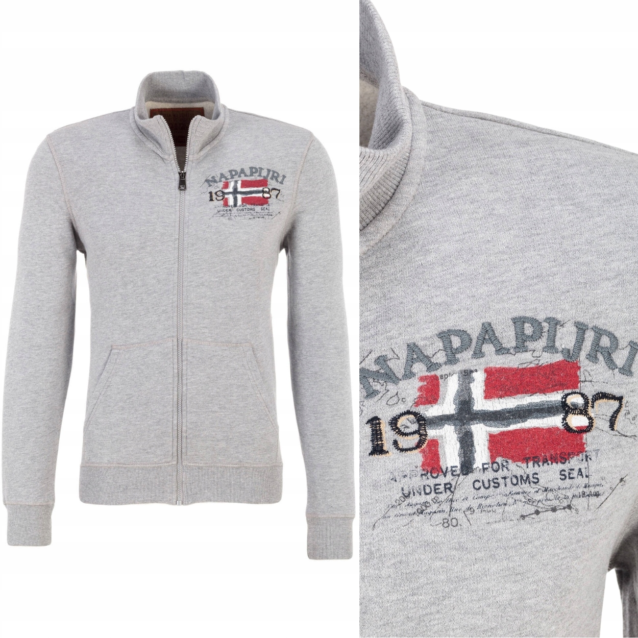 Napapijri Baccon Med Grey Bavlněná Šedá Rozepínací Mikina S Logem S