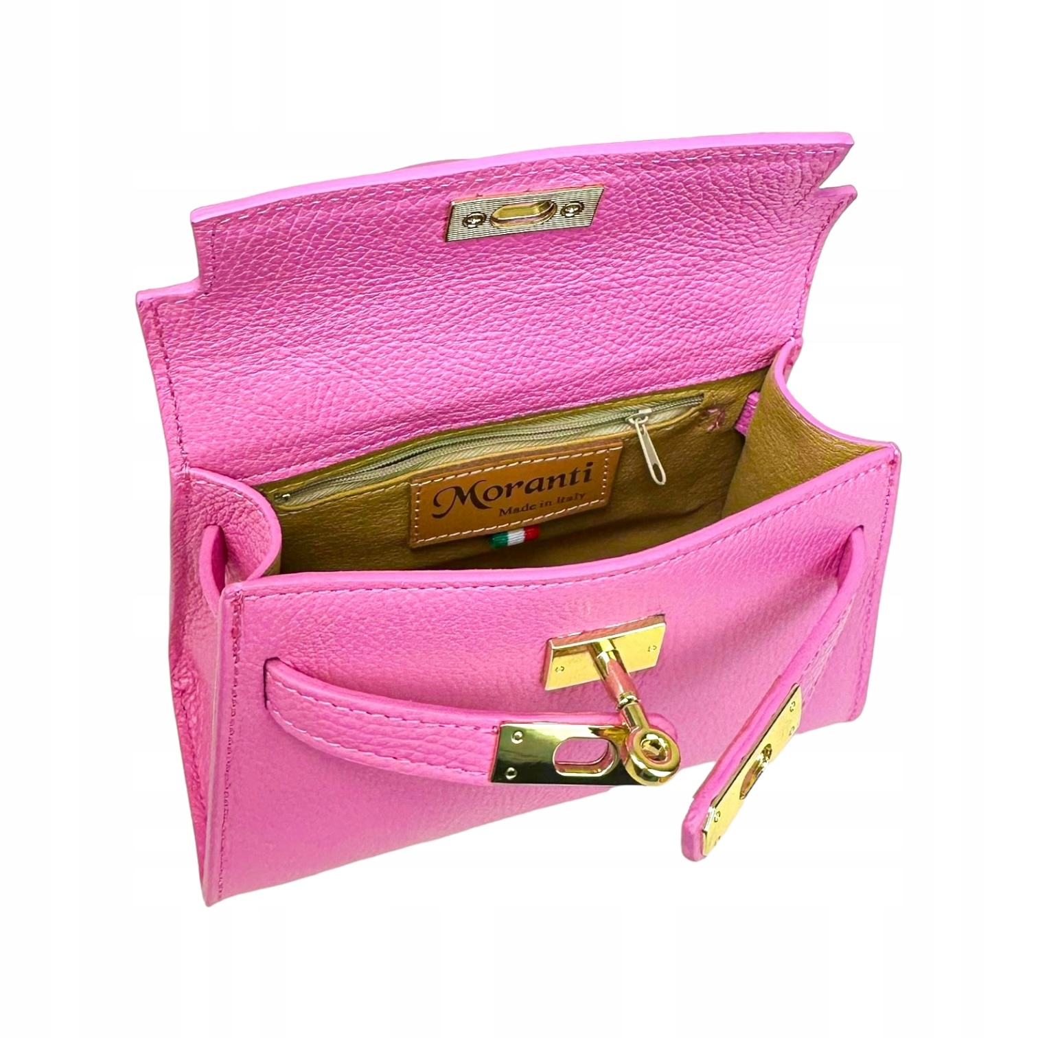 Torebka Damska Kuferek, skóra Emily Różowy Wielkość mała (nie mieszcząca A4)