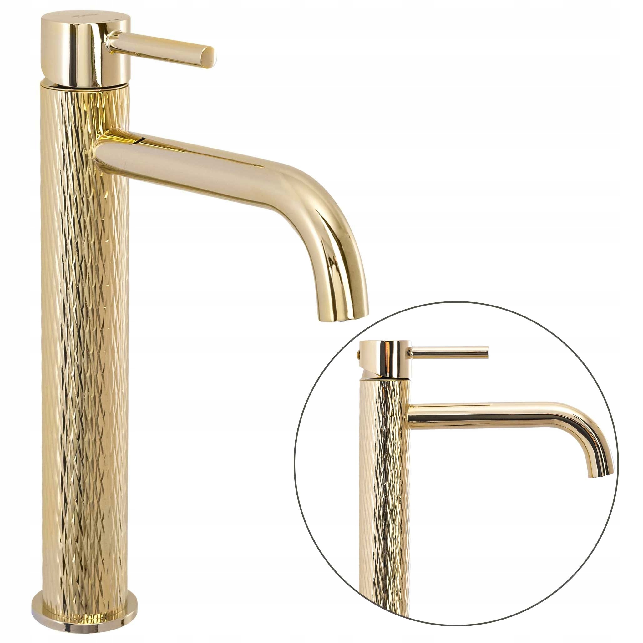 Zlatá umývadlová batéria Rea Lungo Art Light Gold Vysoká textúrovaná
