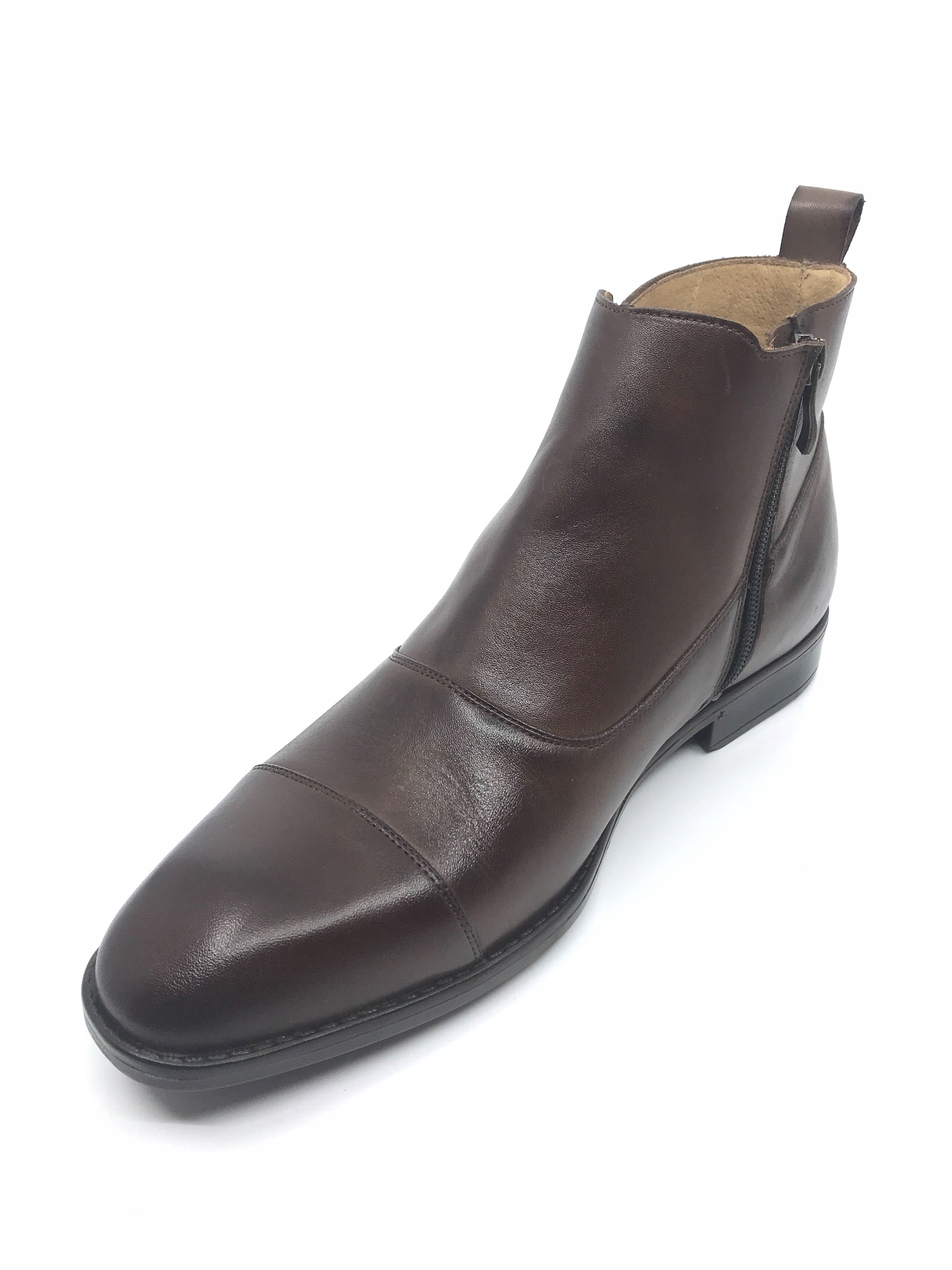 BUTY SZTYBLETY MĘSKIE SKÓRA BRĄZ 40 26,5 cm PAN Nosek okrągły